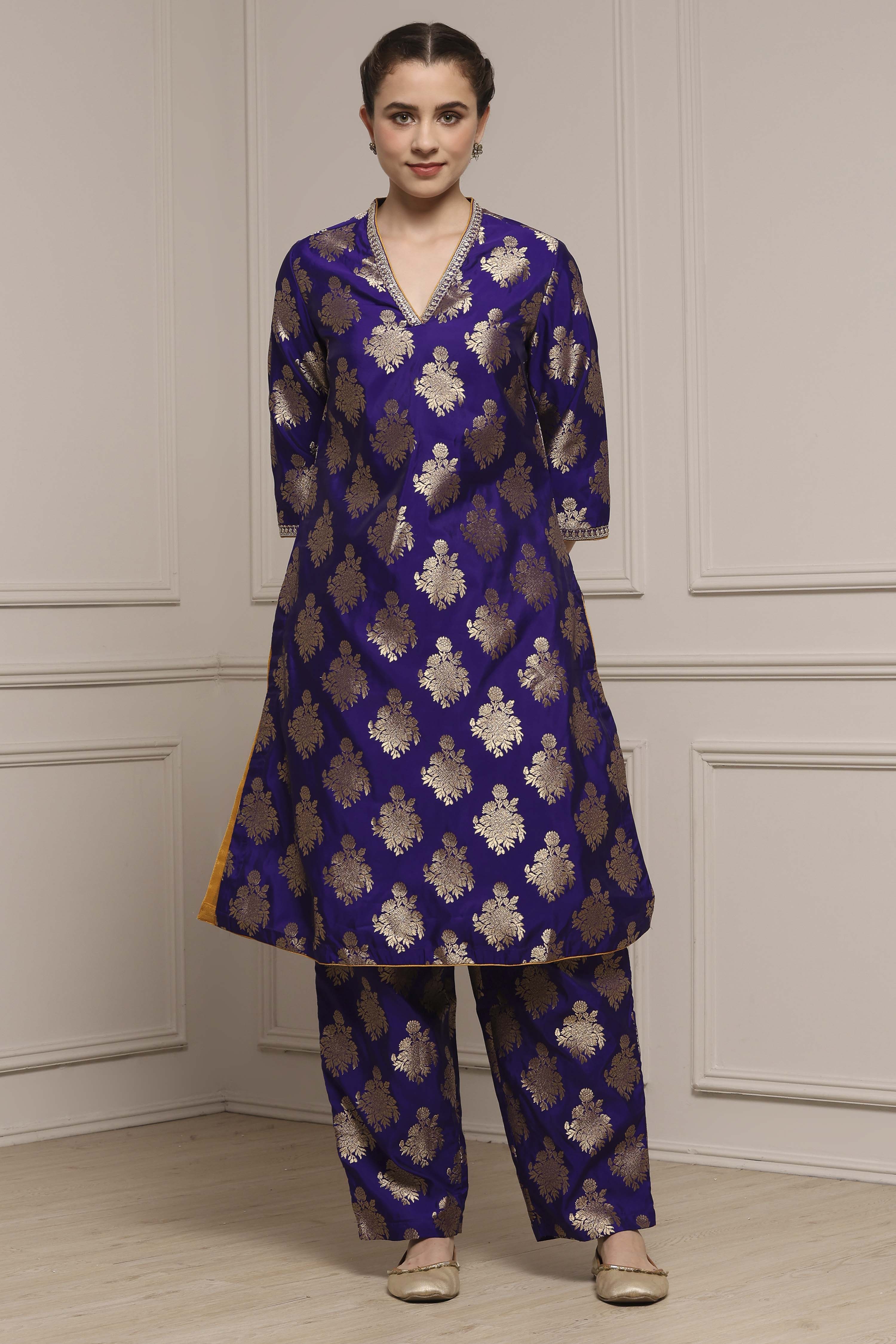 Purple Art Silk Printed Straight Co-ord Set image number 6