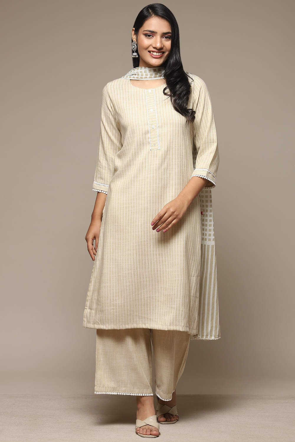 Red Cotton Blend Straight Kurta Palazzo Suit Set image number 7