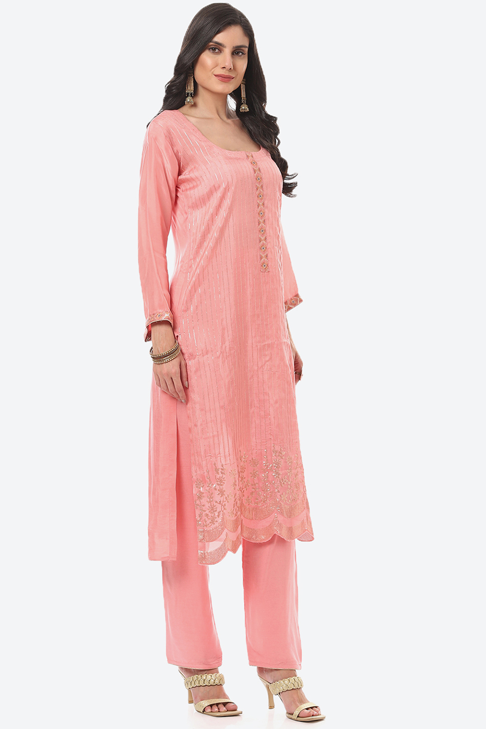 Pink Silk Blend Digital Print Unstitched Suit Set image number 5