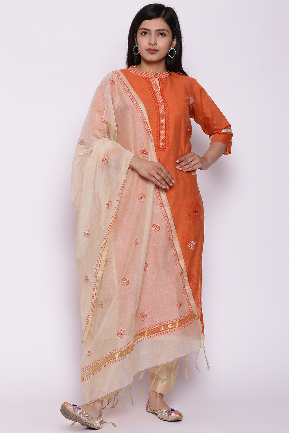 Off White Silk Blend Hand Embroidered Unstitched Suit Set image number 0