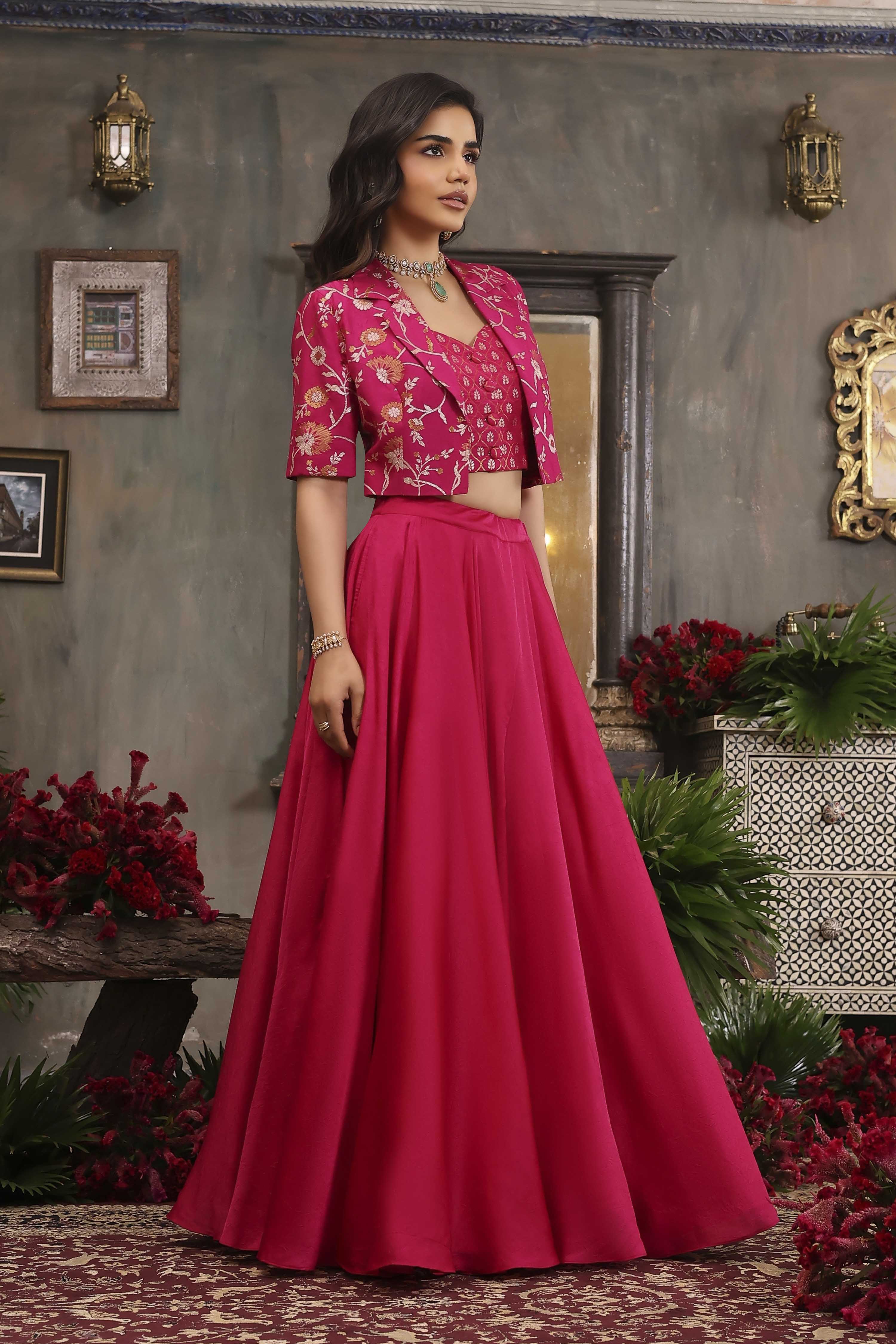 Fuschia Viscose Rayon Straight Skirt Set image number 5