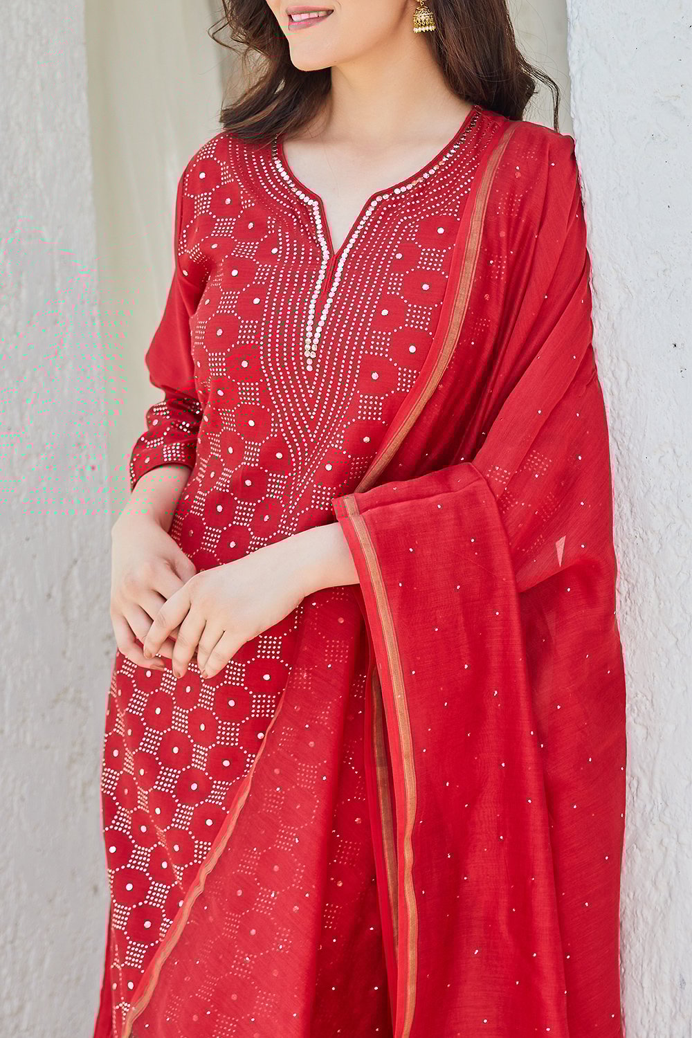 Pink Yard-Dyed Chanderi Kurta & Pants Suit Set image number 1