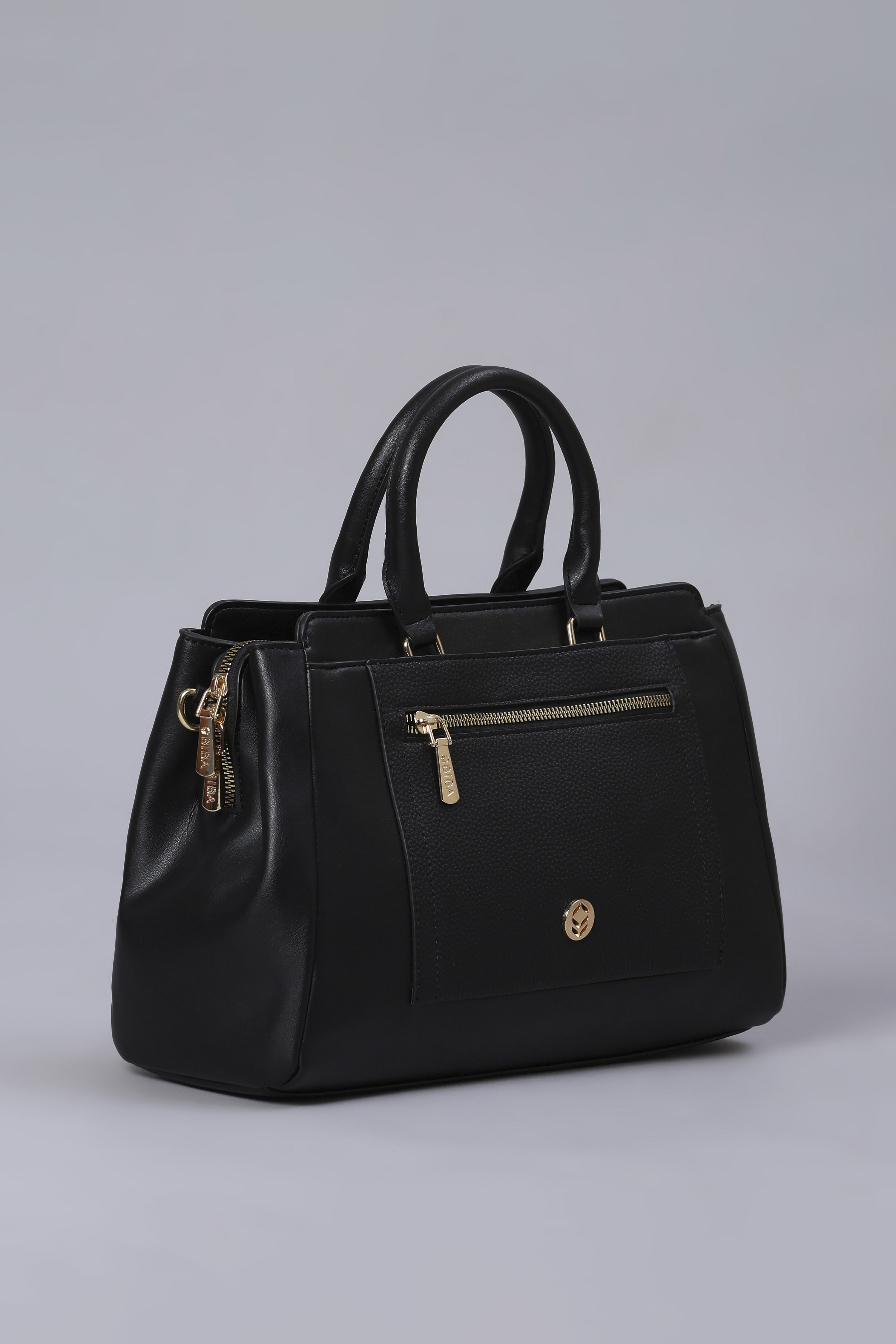Black PU Solid Structured Handheld Bag image number 3