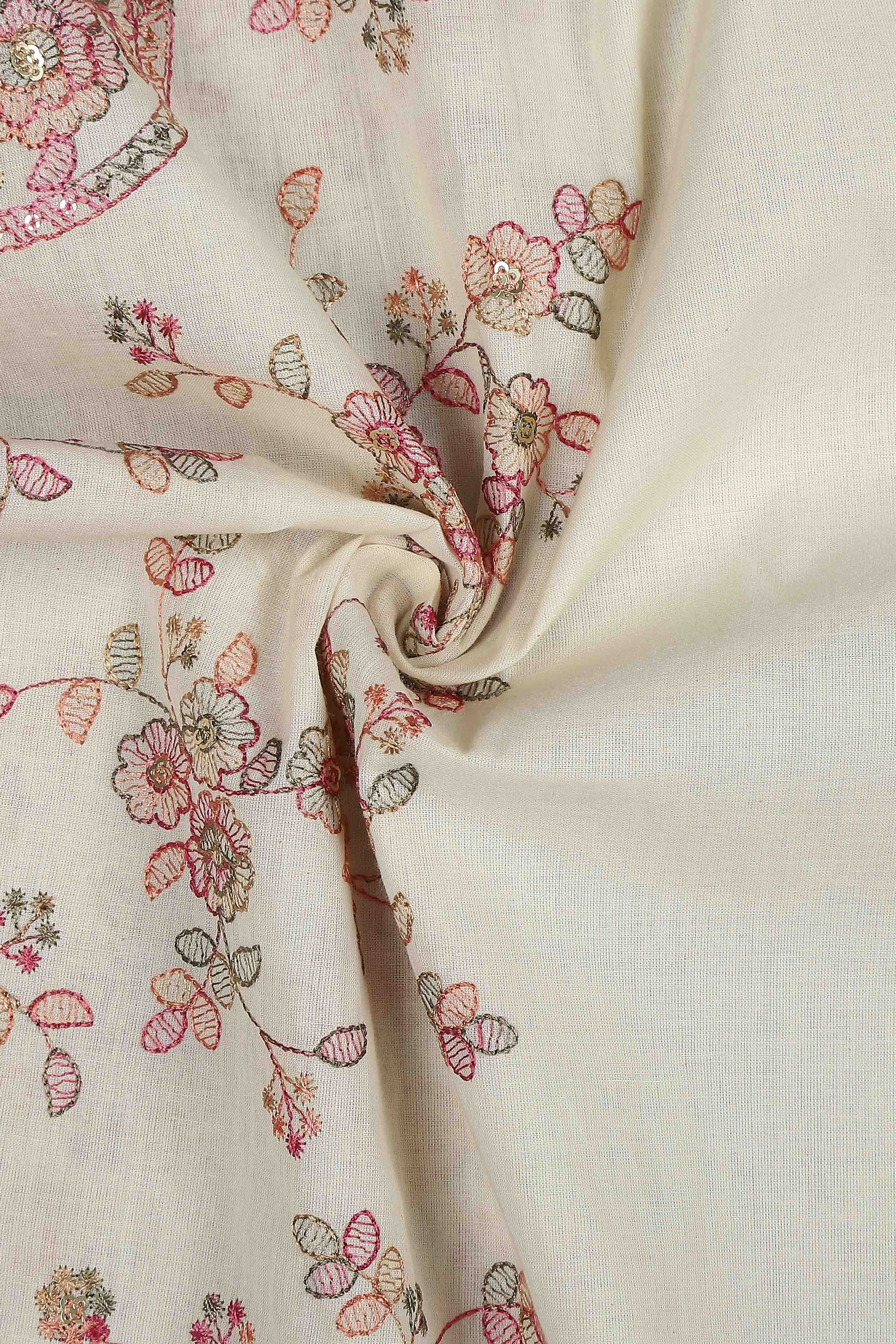 White Cotton Printed Embroidered Unstitched Suit Set image number 2
