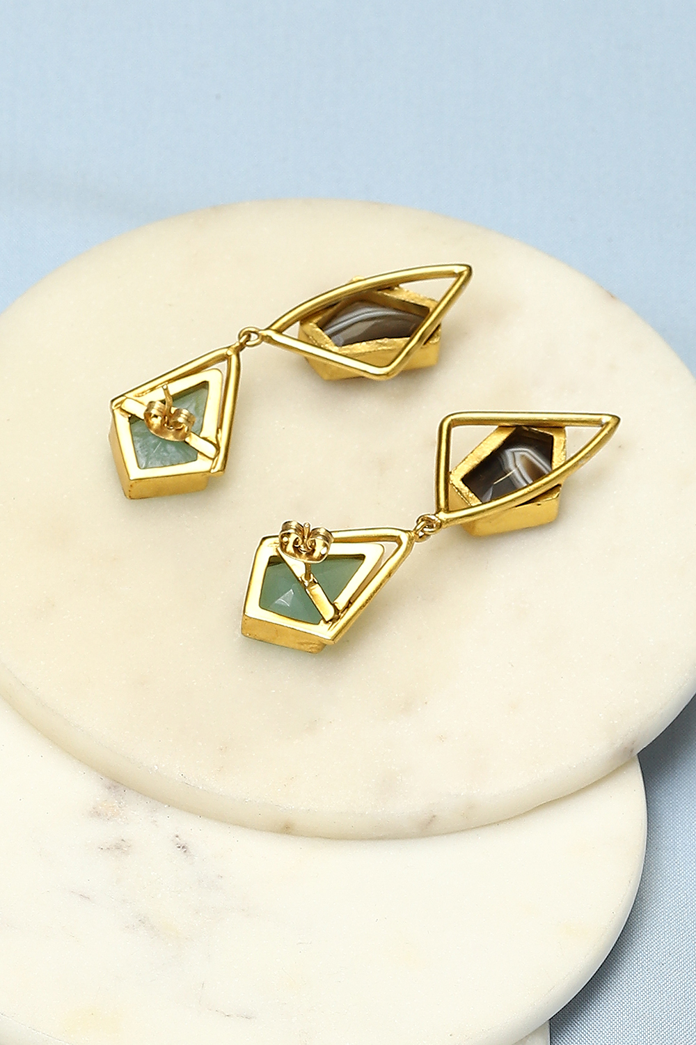 Mint Green Black Brass Earrings image number 2