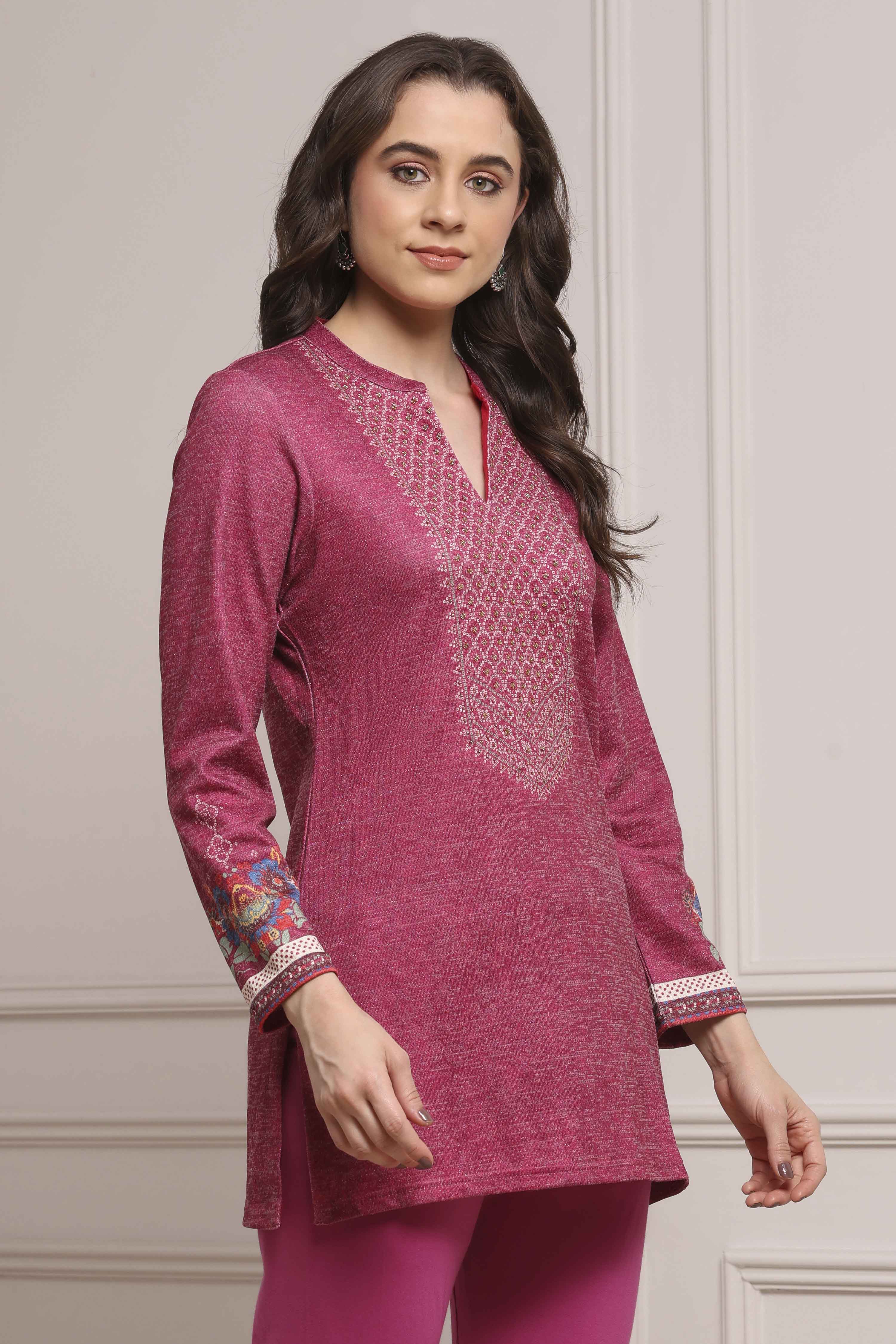 Pink Blended Printed Kurti image number 4