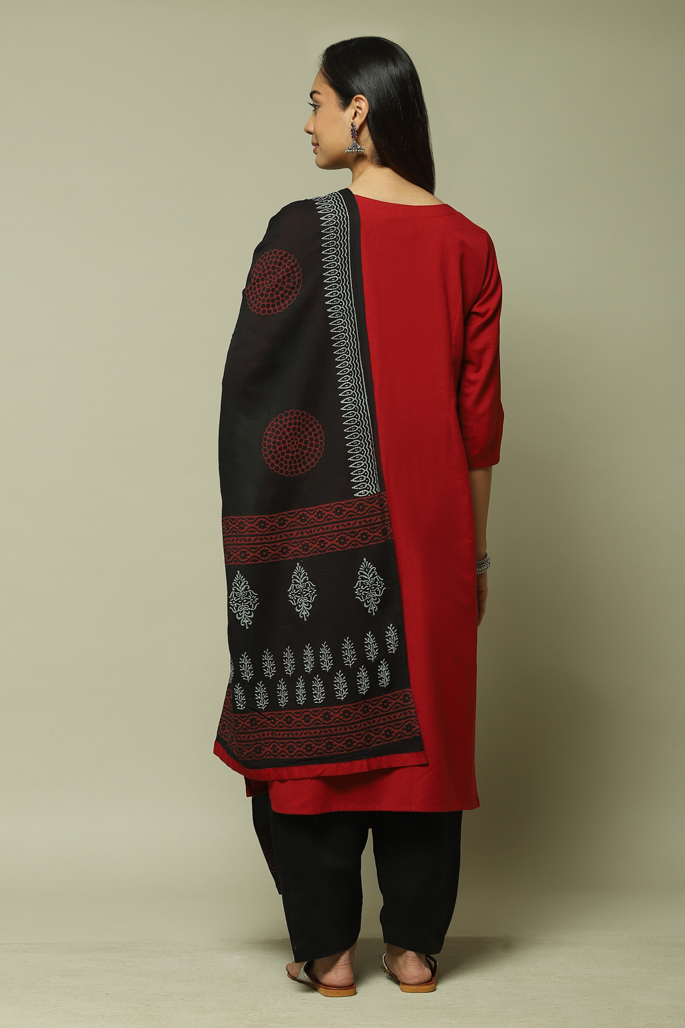 Red Flex Machine Embroidered Unstitched Suit Set image number 7