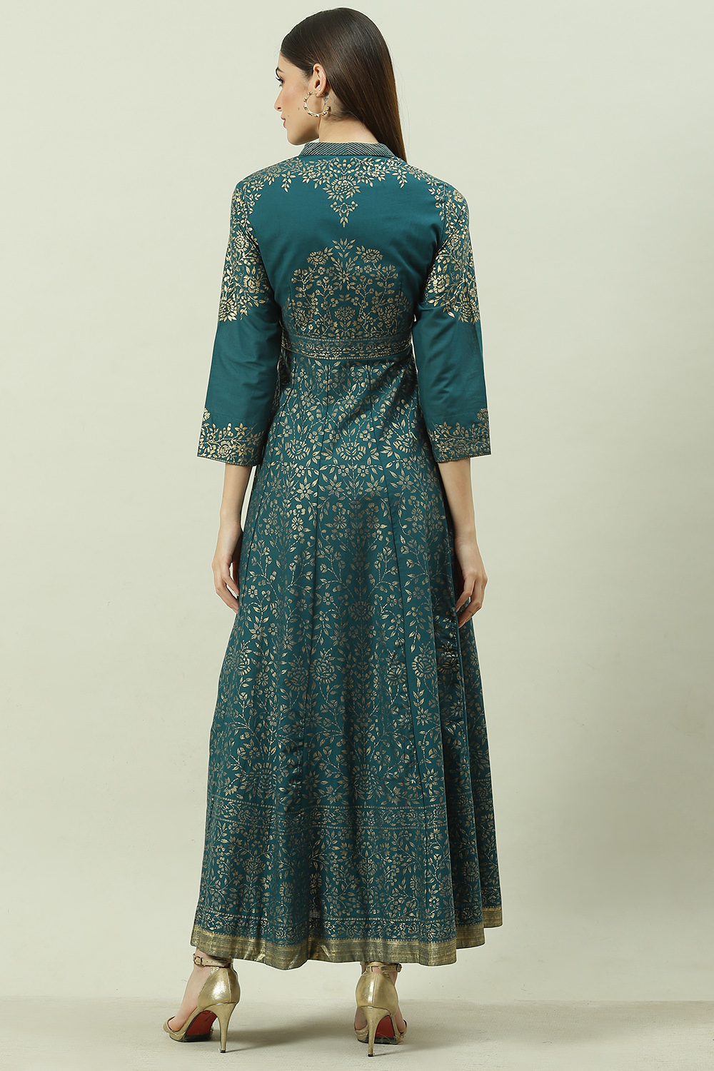 Black Cotton Flared Printed Dress image number 4