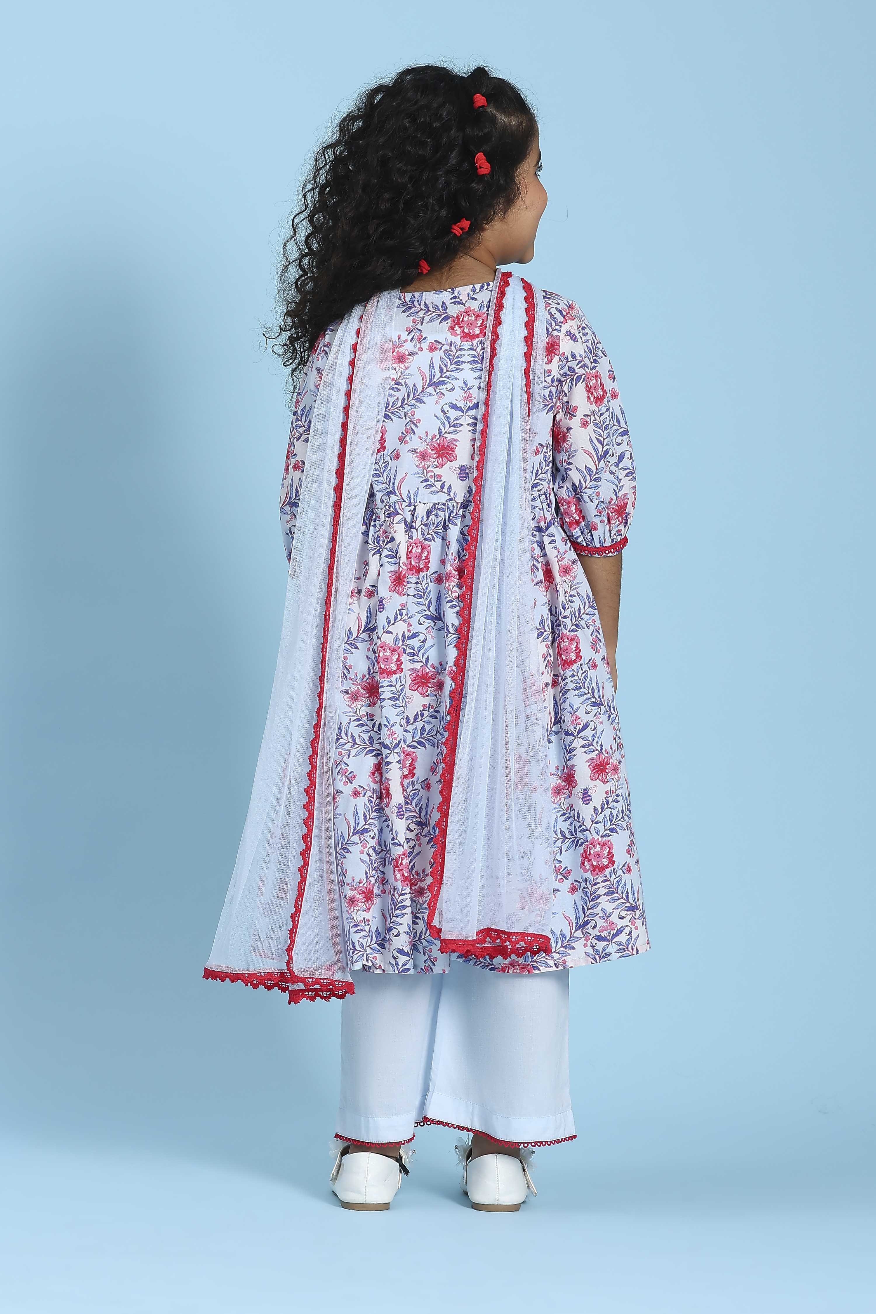 Blue Cotton Printed Angrakha Anarkali Suit Set image number 4