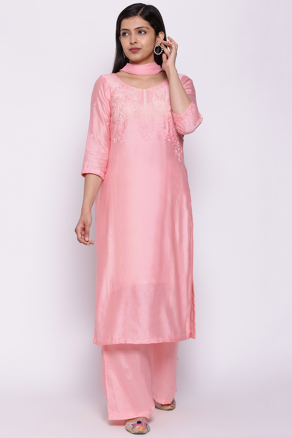 Off White Art Silk Unstitched Suit Set image number 0