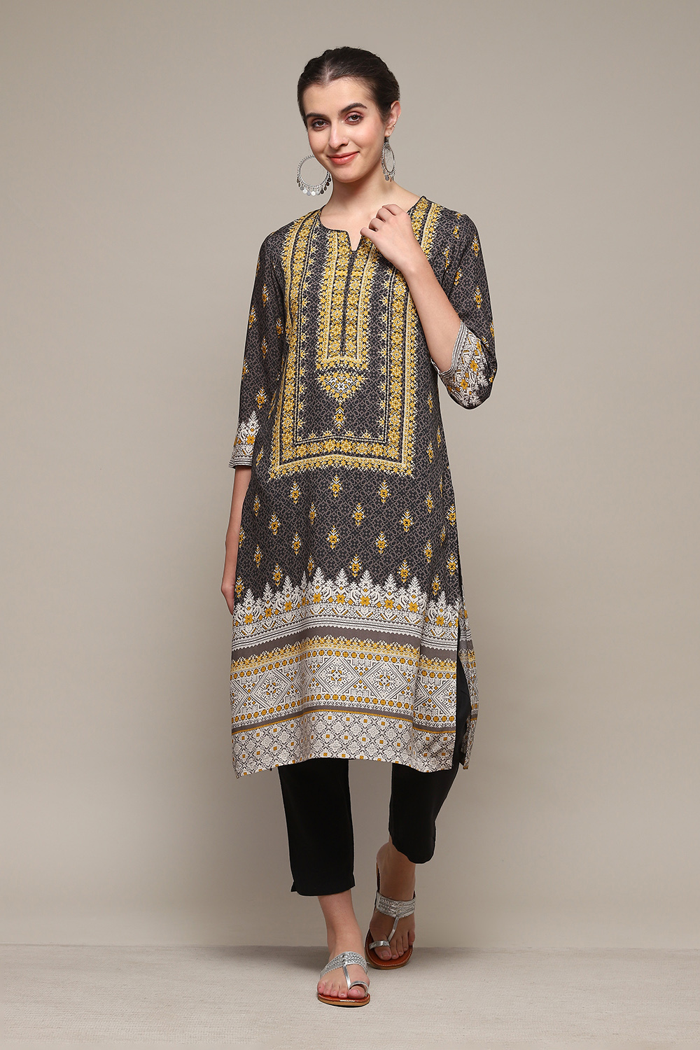 Green LIVA Straight Printed Kurta image number 5