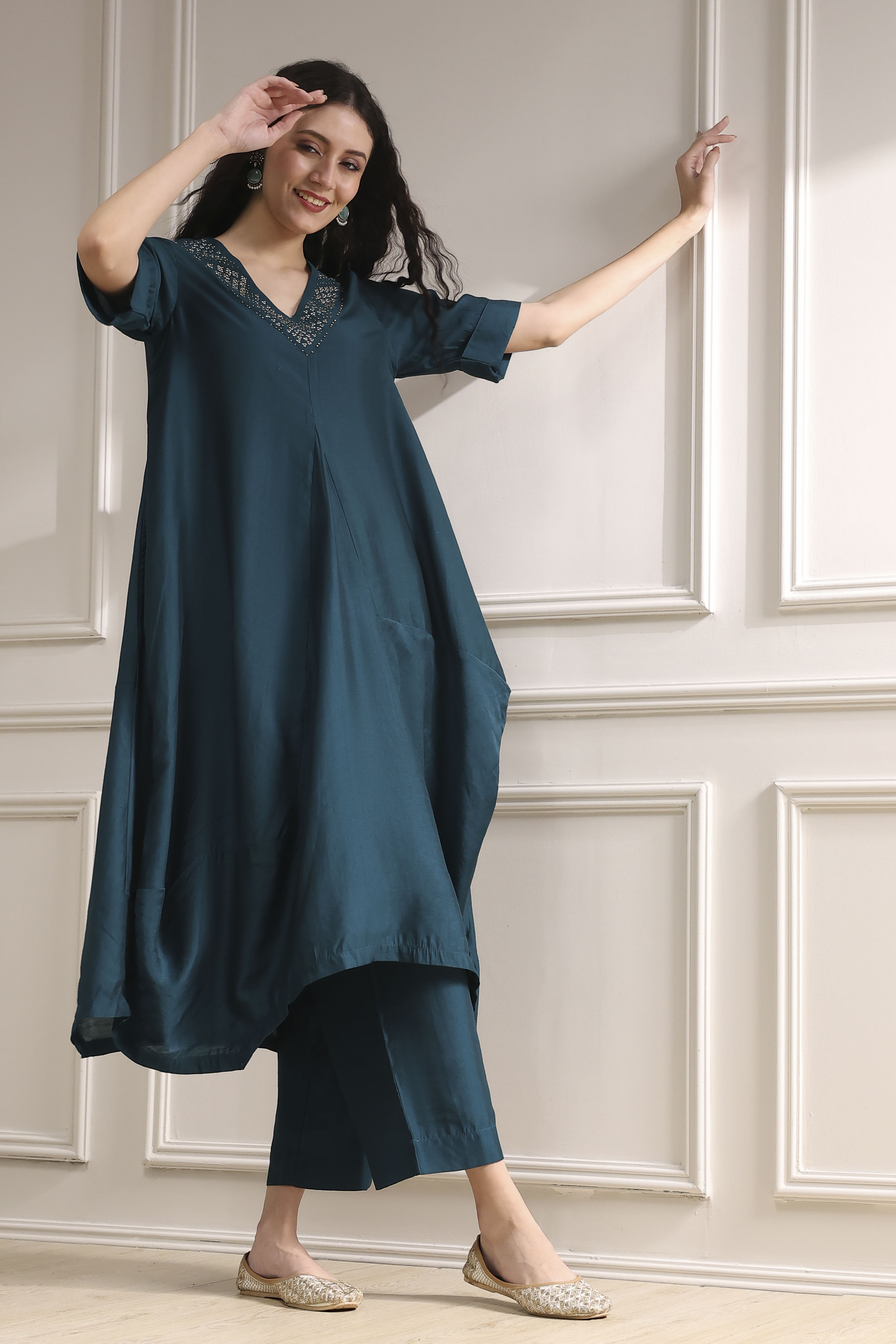 Burnt Orange Dyed Asymmetric Kurta Set image number 0