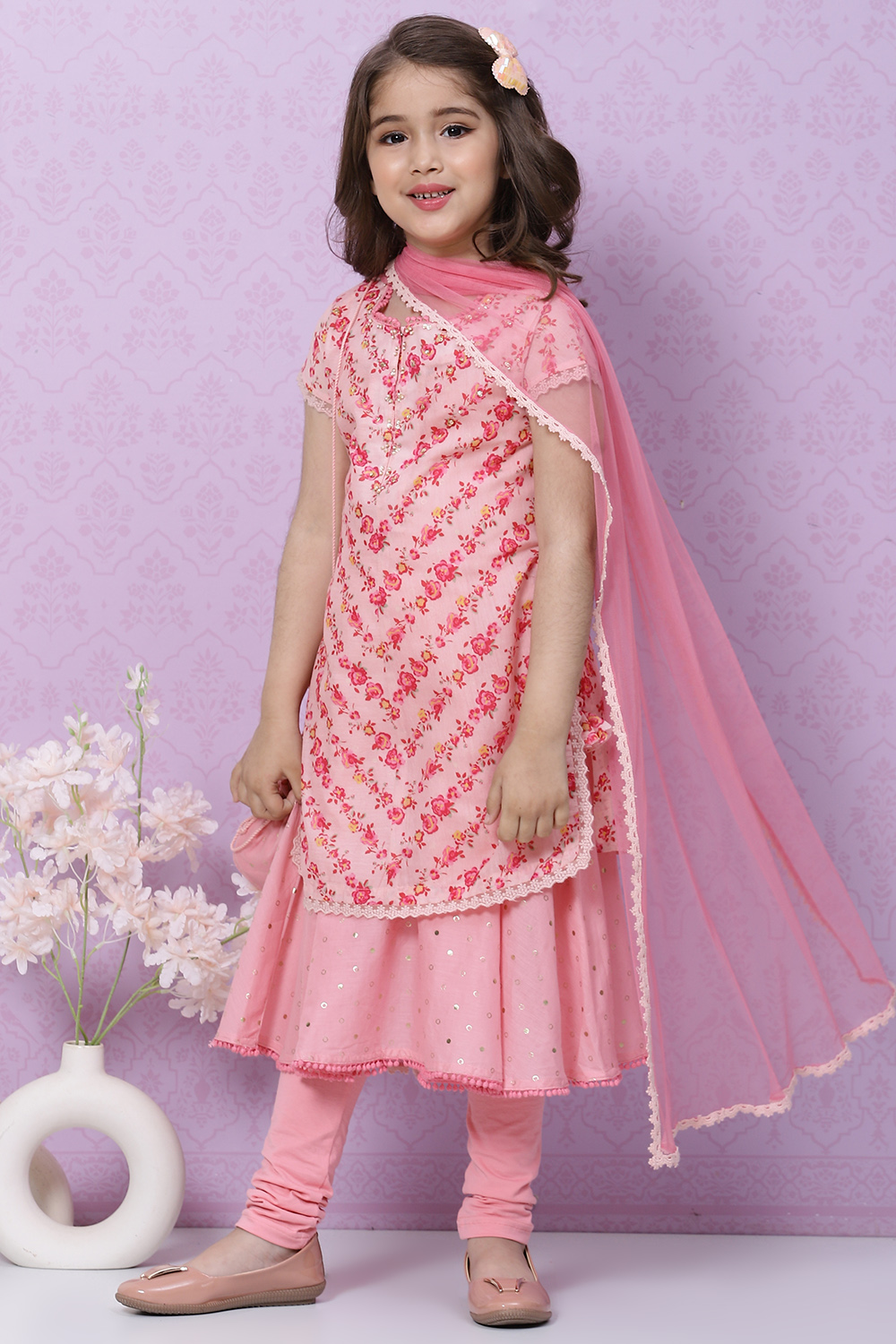 Pink Art Silk Straight Kurta Churidar Suit Set image number 6