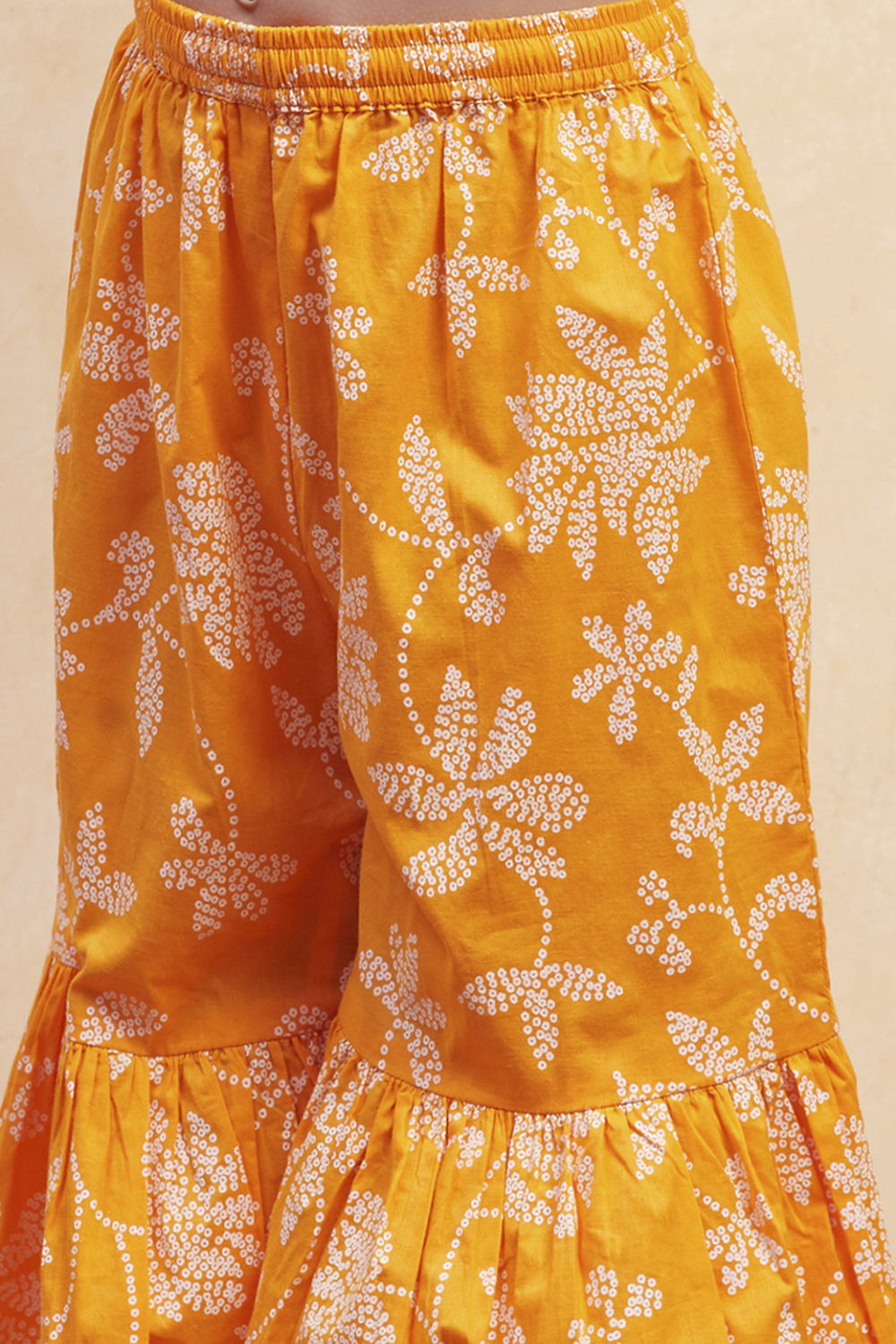 Orange Cotton Printed Tiered Kurta Set image number 2