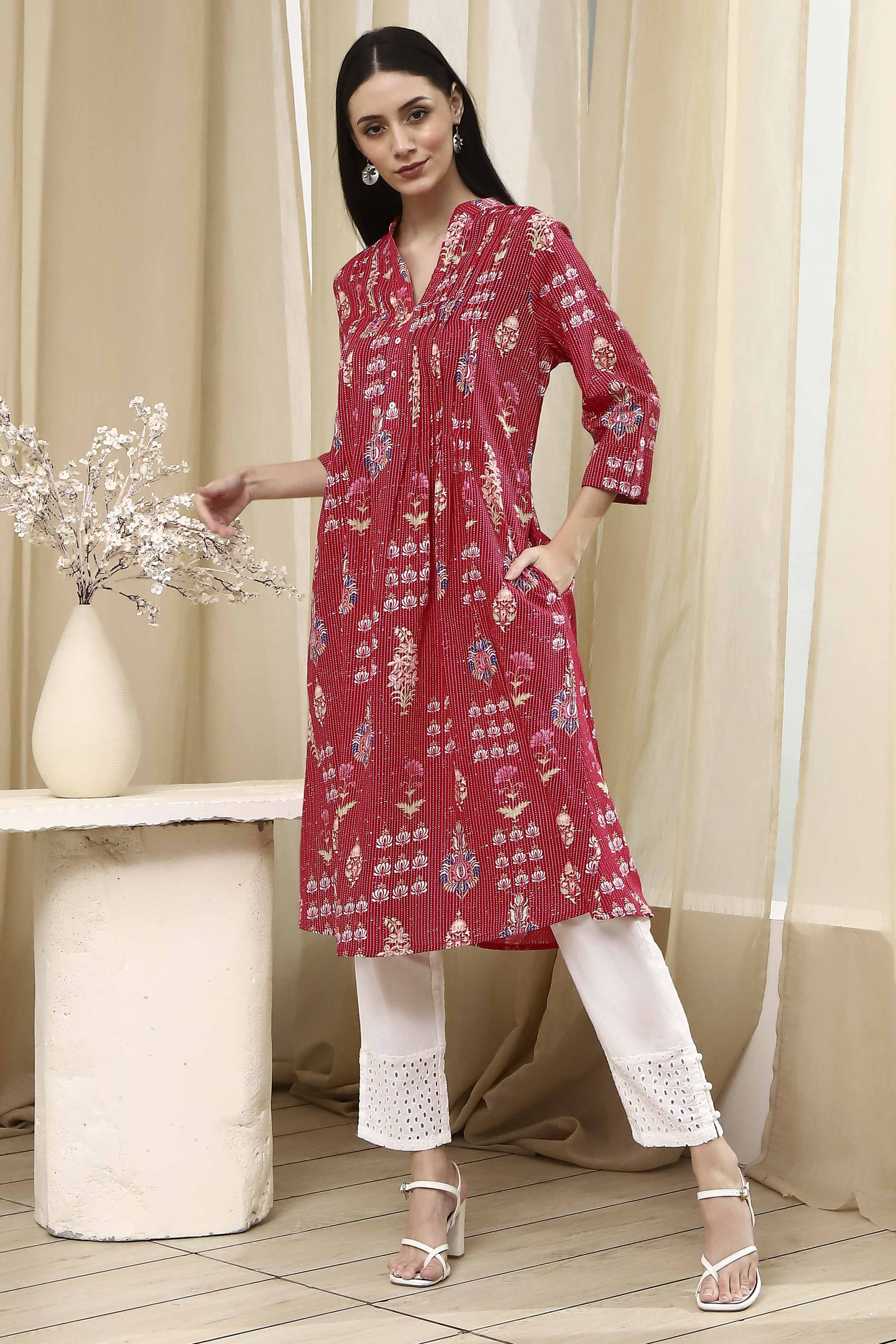 Black Cotton Printed A-Line Kurta image number 5
