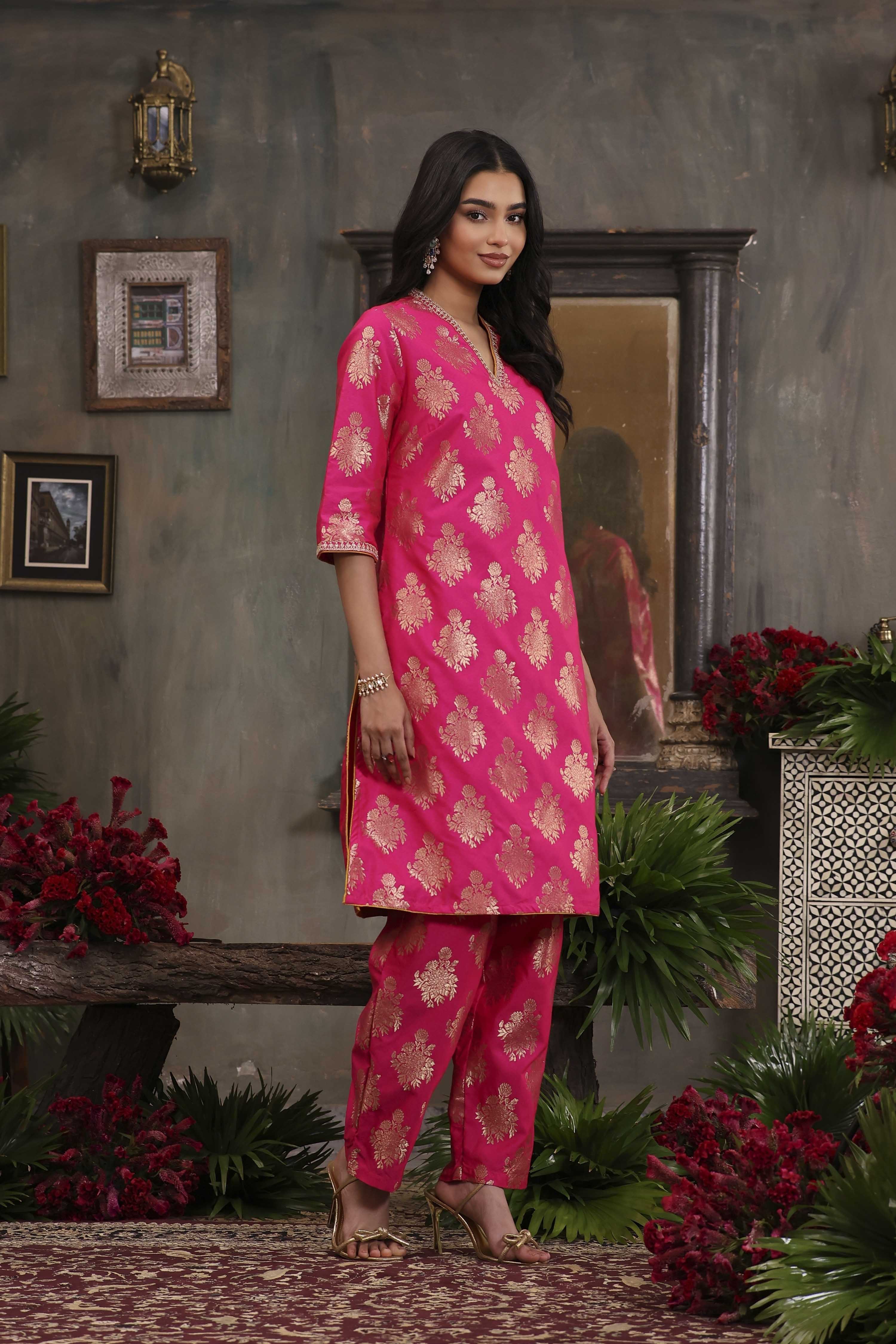 Purple Art Silk Printed Straight Co-ord Set image number 5