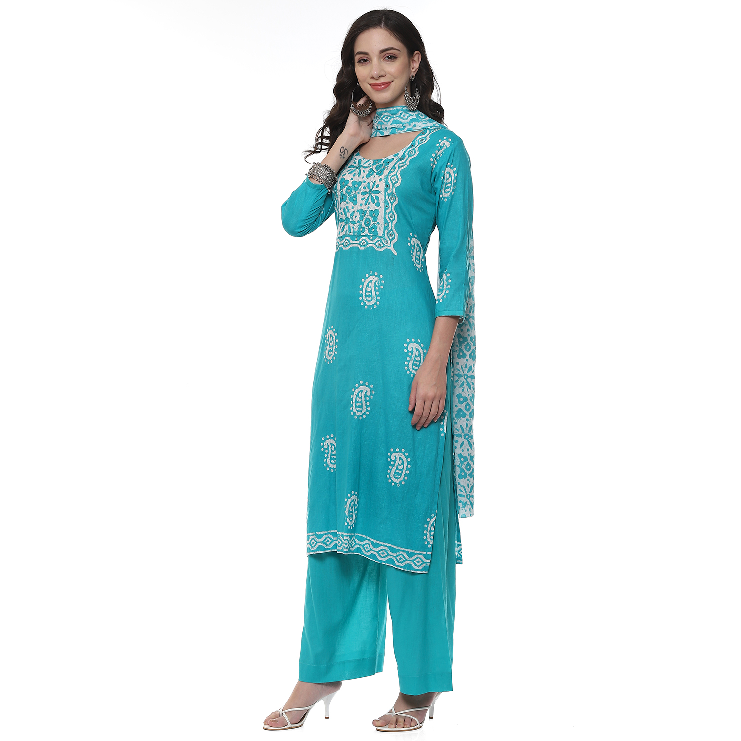 Blue Cotton Blend Unstitched Suit Set image number 5