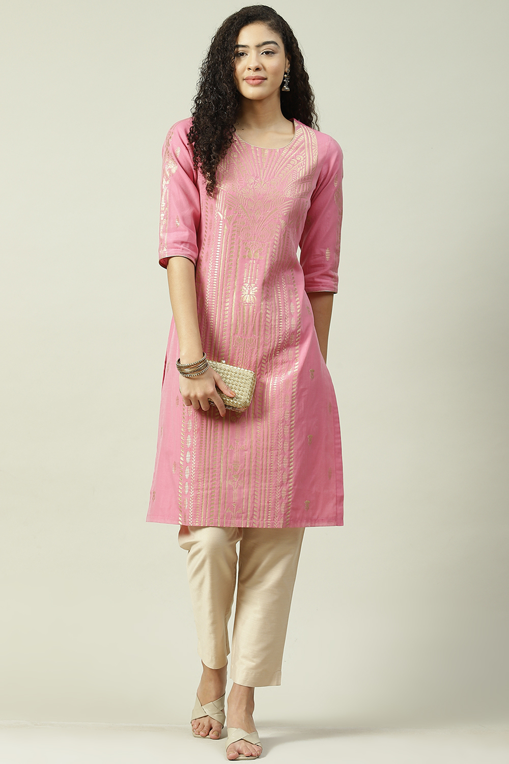 Blue Poly Cotton Straight Yarndyed Kurta image number 5