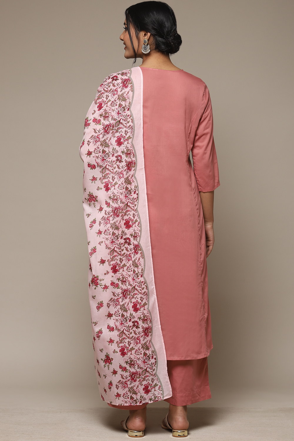 Peach Cotton Kalidar Kurta Palazzo Suit Set image number 4