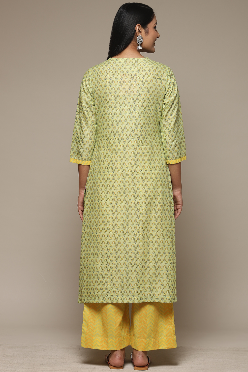 Off White Cotton Straight Kurta Palazzo Suit Set image number 4