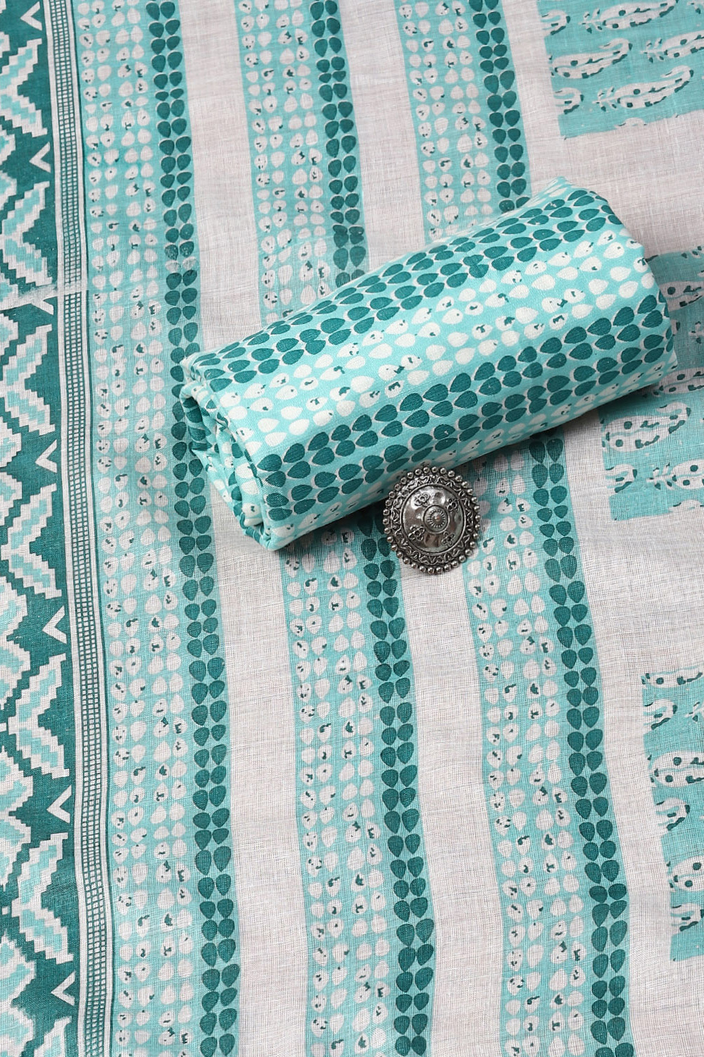 Blue Cotton Printed Unstitched Suit Set image number 2