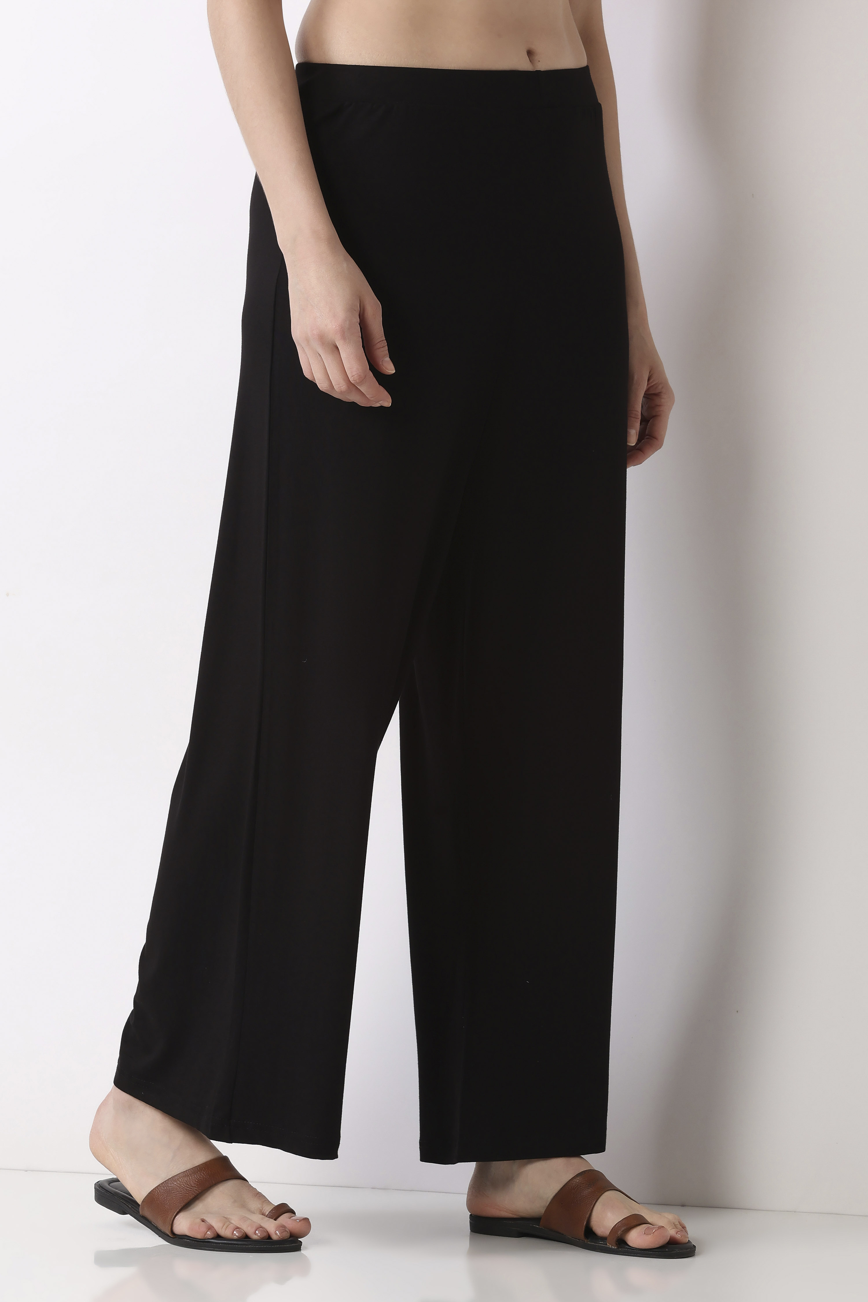 Black Viscose Lycra Relaxed Palazzos image number 3