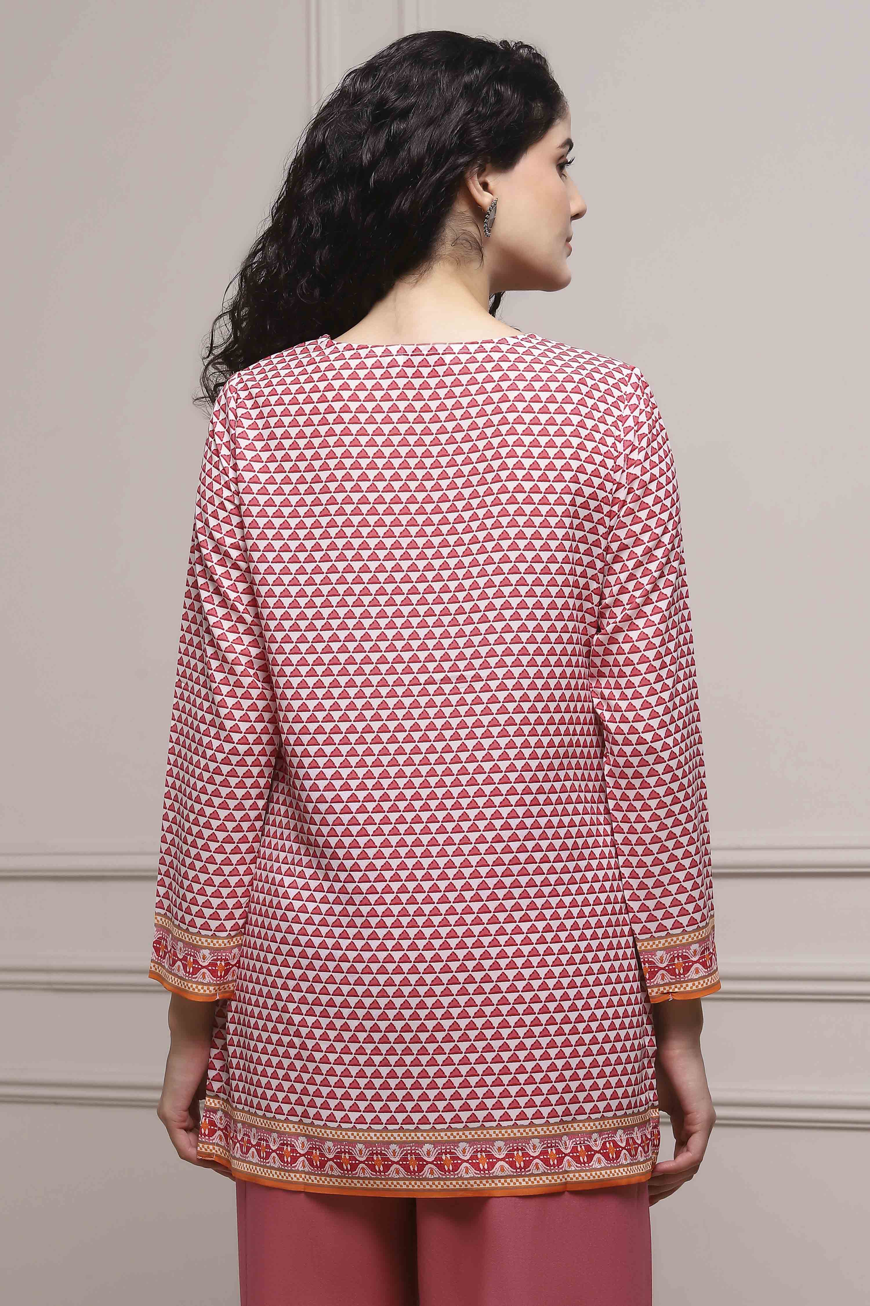 Blue Art Silk Printed Straight Short Kurta image number 3