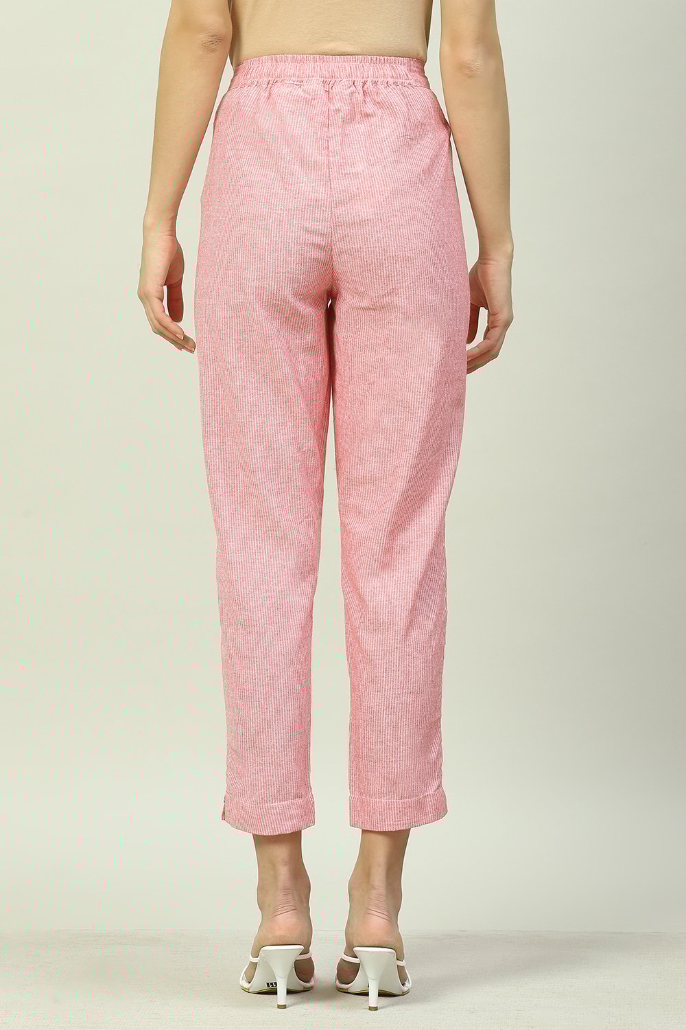 Beige Cotton Narrow Pant image number 4