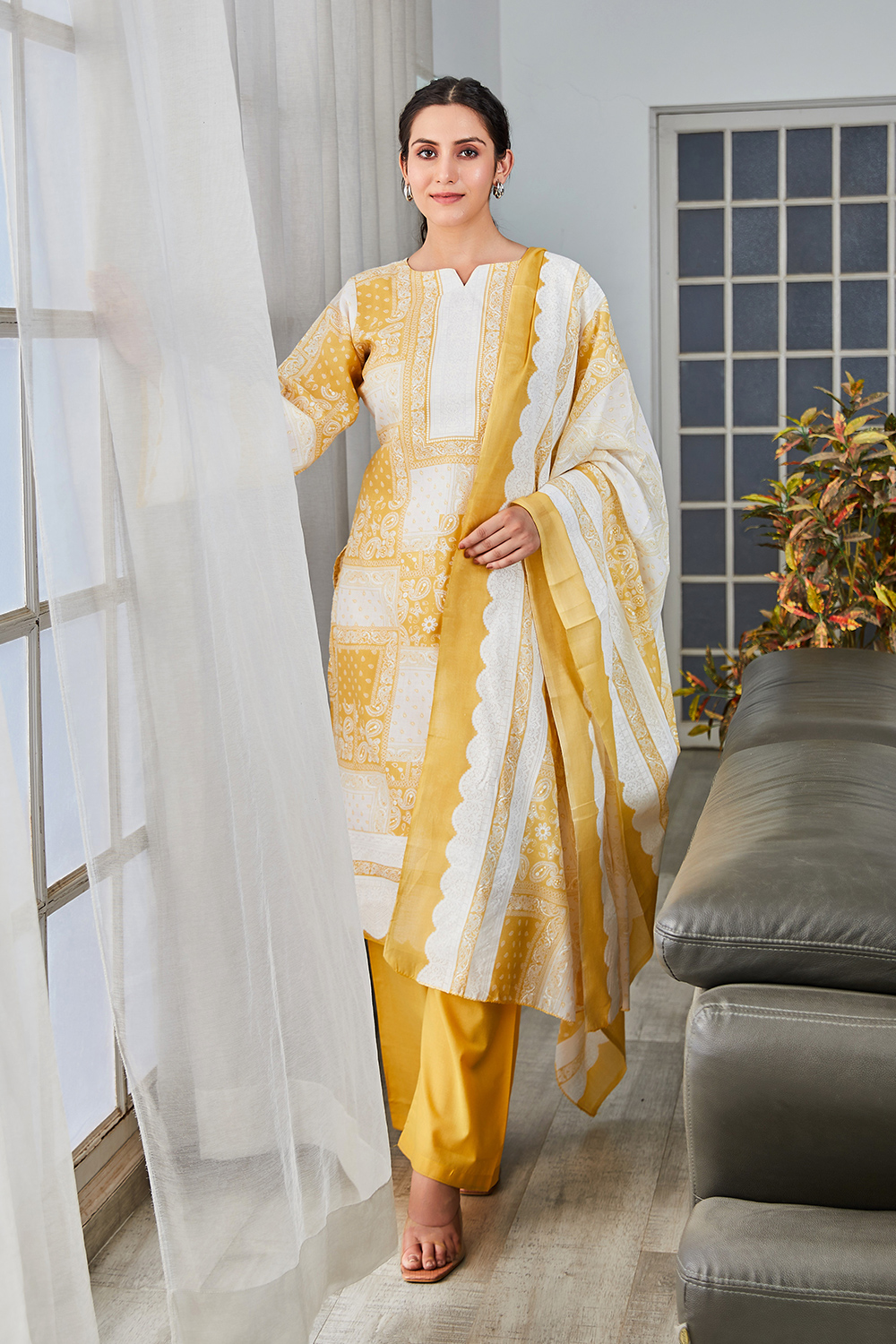 Blue Cotton Blend Digital Print Unstitched Suit Set  image number 9