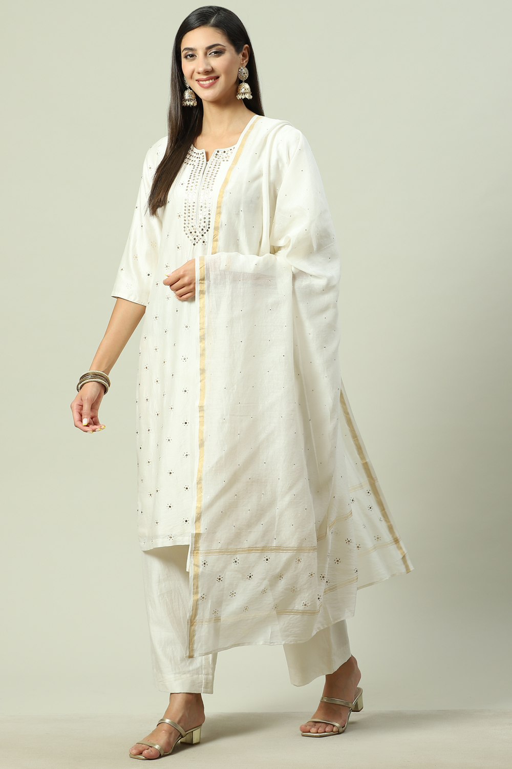 Turquoise Straight Kurta Palazzo Suit Set image number 5
