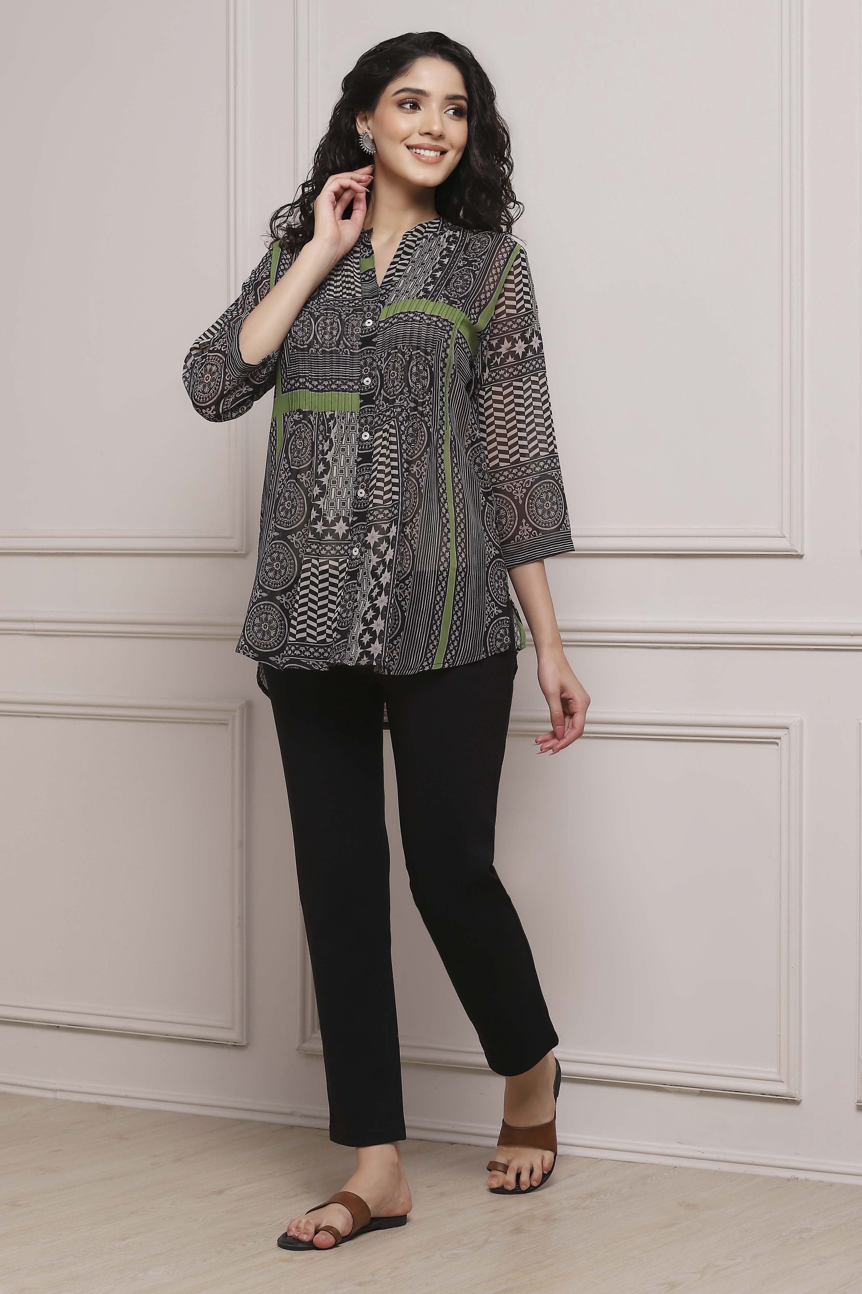 Black Art Silk Straight Kurta with Inner image number 0
