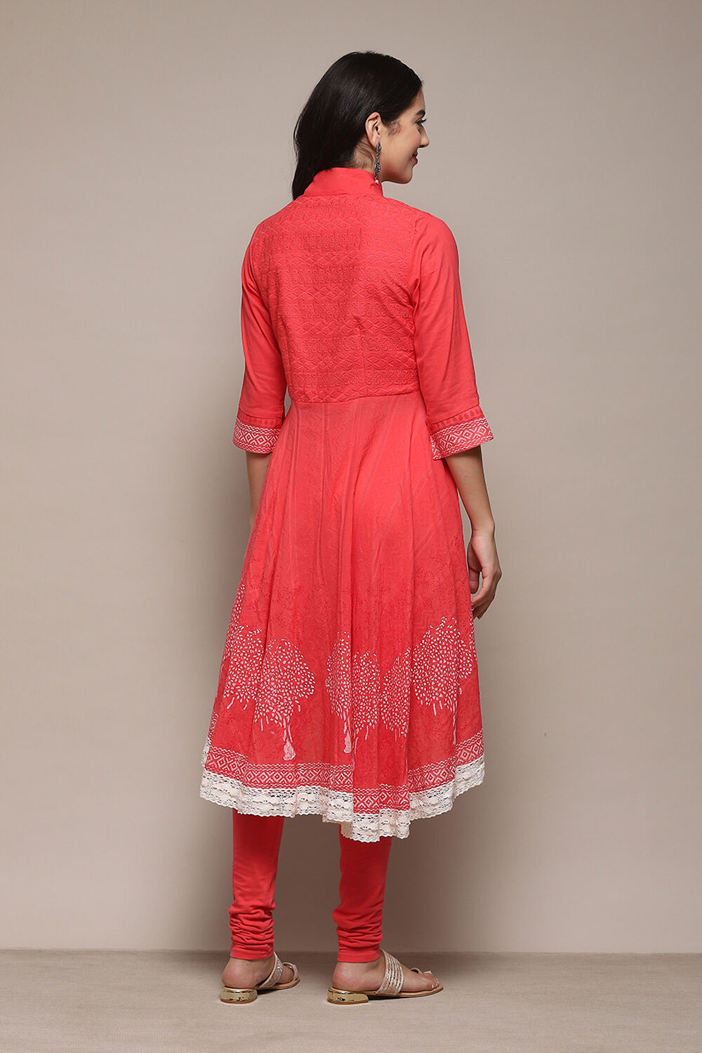 White Cotton Asymmetric Anarkali & Churidar Suit Set image number 5