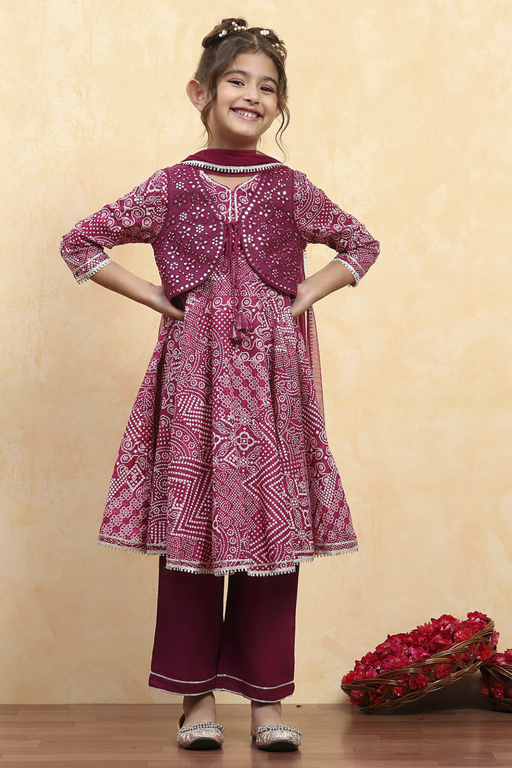 Purple Cotton Printed Anarkali Suit Set image number 7