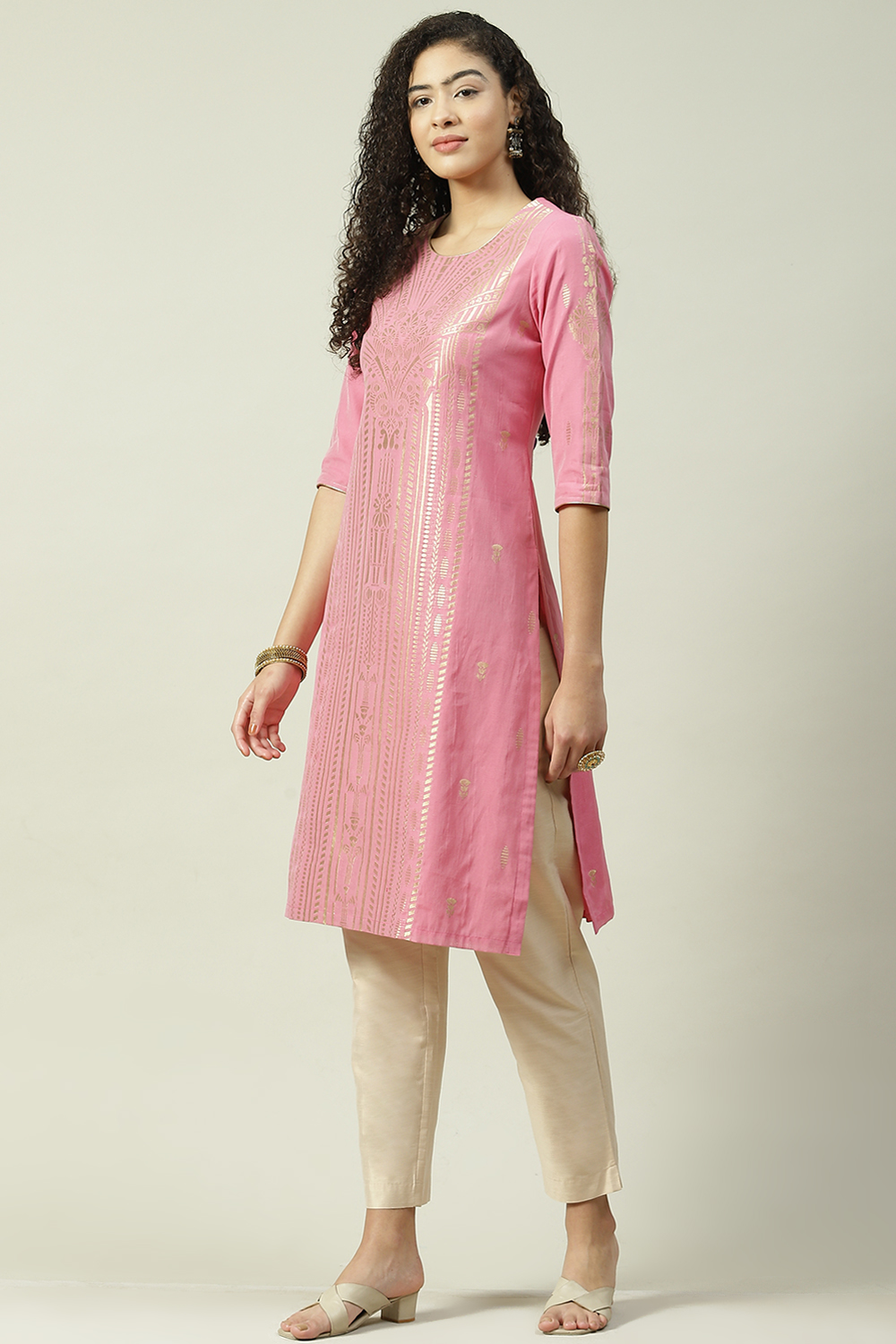 Blue Poly Cotton Straight Yarndyed Kurta image number 2