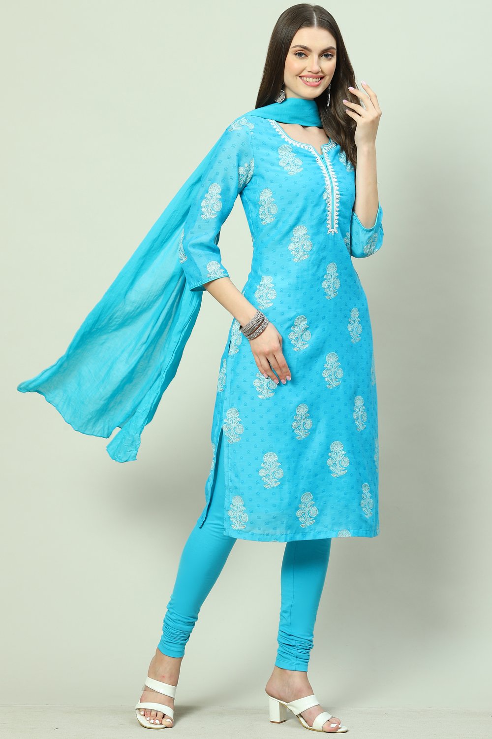 Peach Straight Kurta Churidar Suit Set image number 0