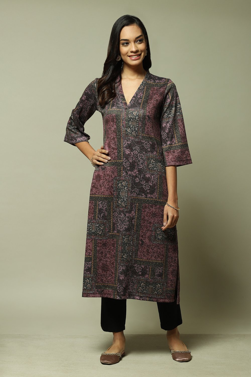 Oil Pink Straight Printed Kurta image number 1