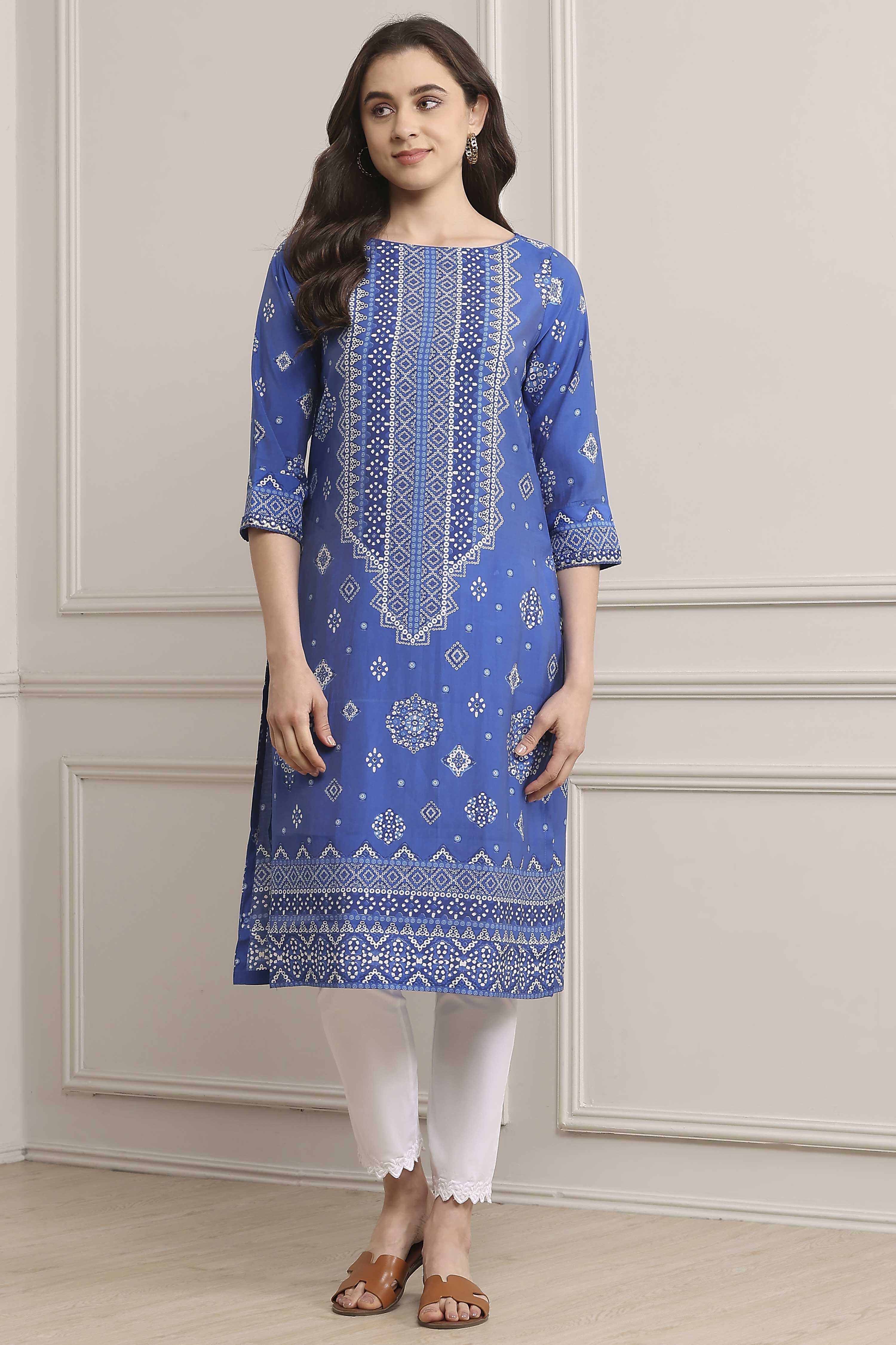 Deep Fuchsia Rayon Straight Printed Kurta image number 5