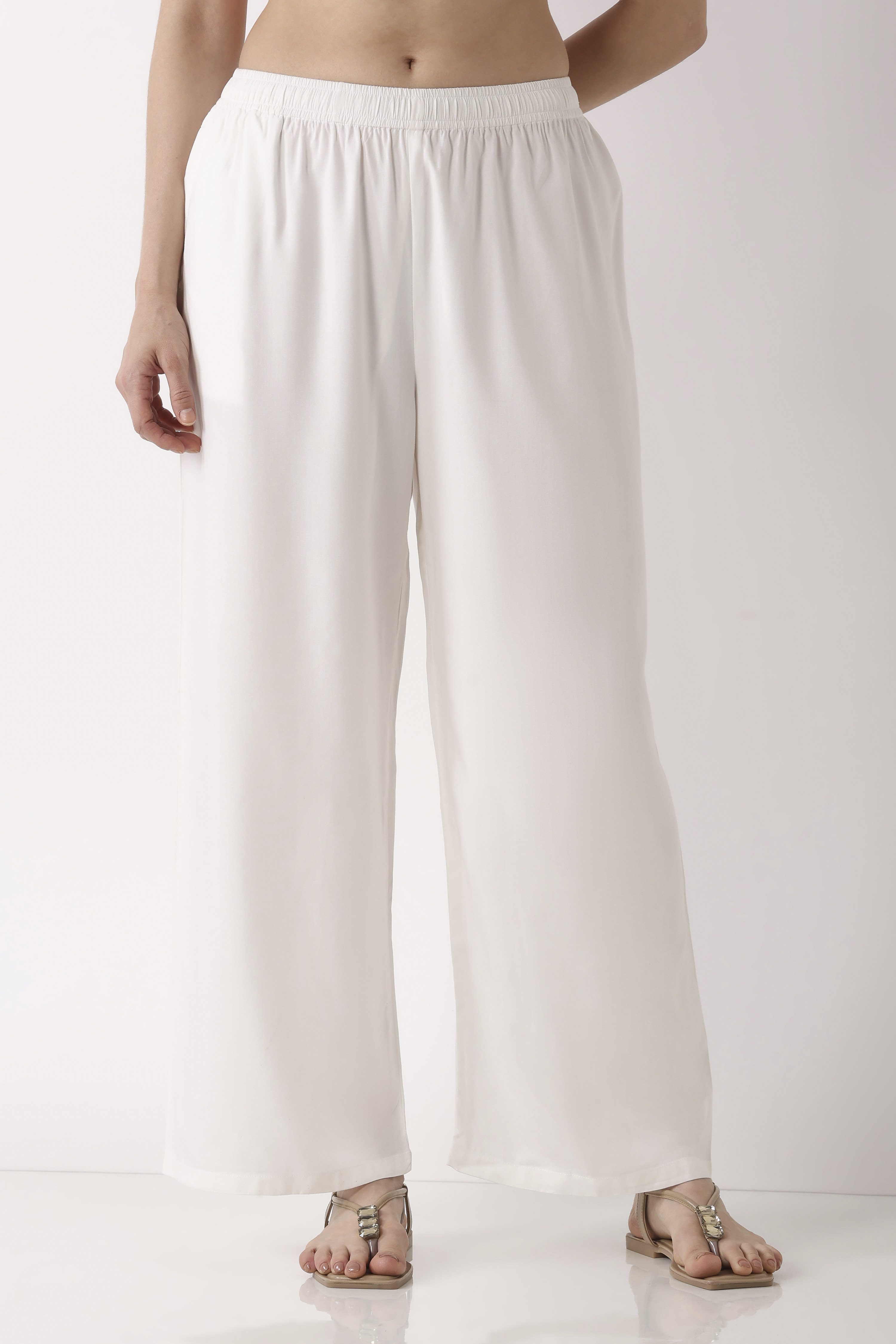 White Viscose Rayon Straight Palazzos image number 4