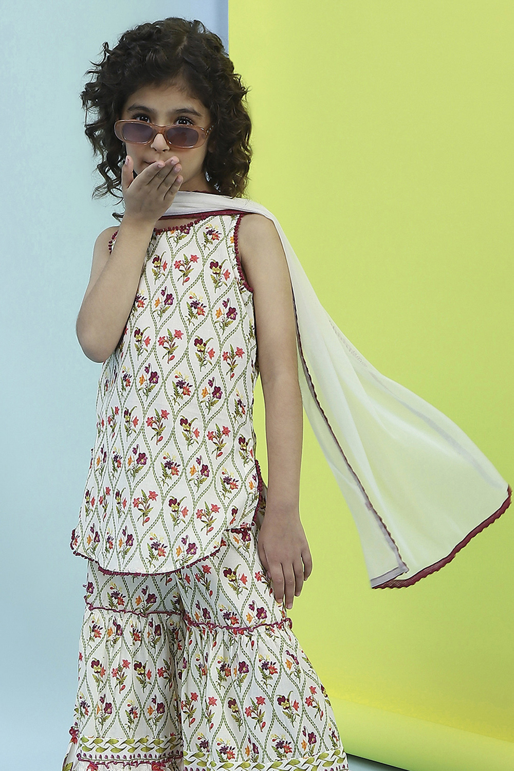 Off-White Cotton Straight Printed Suit Set image number 0