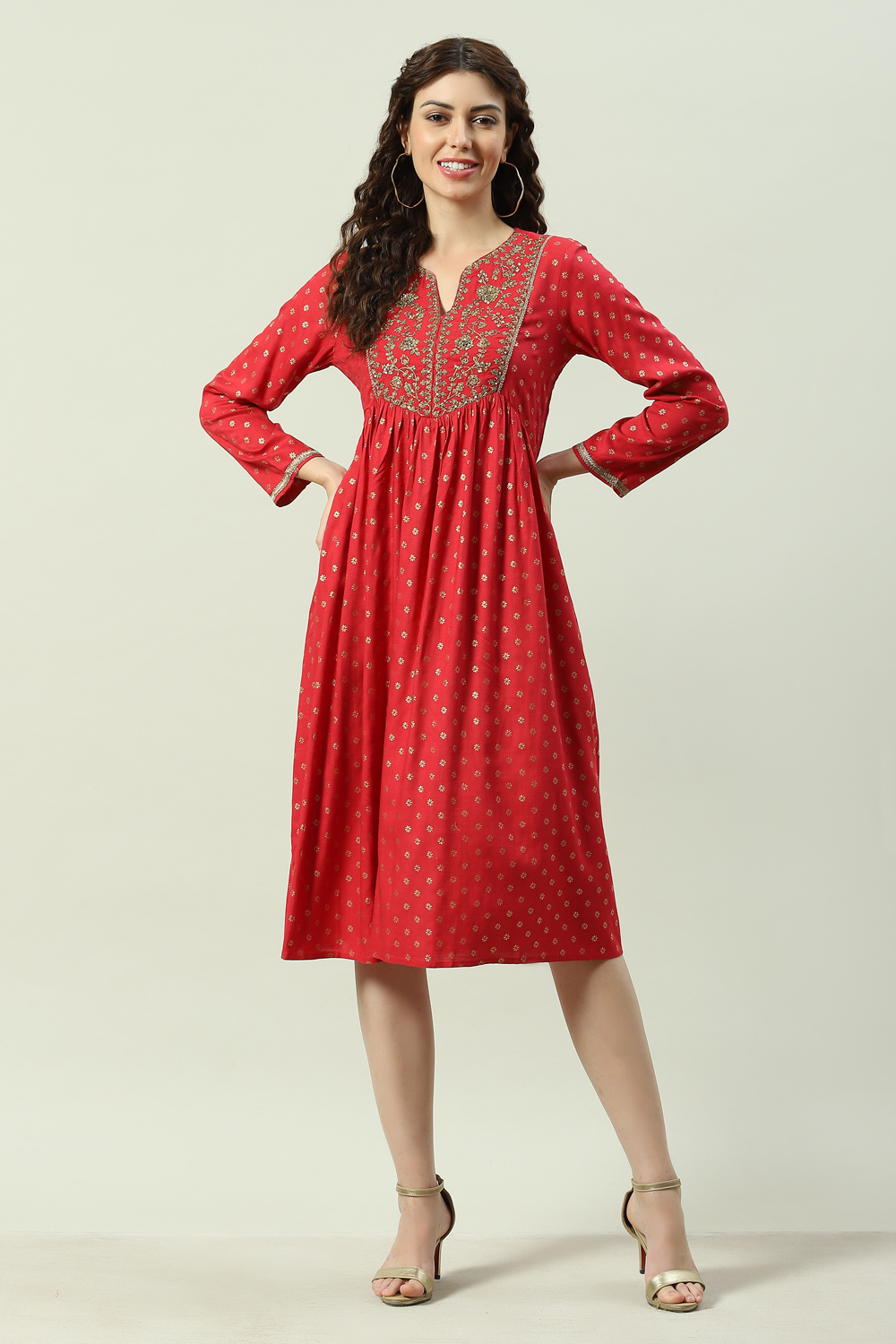 Green Rayon Flared Printed Kurta Dress image number 0