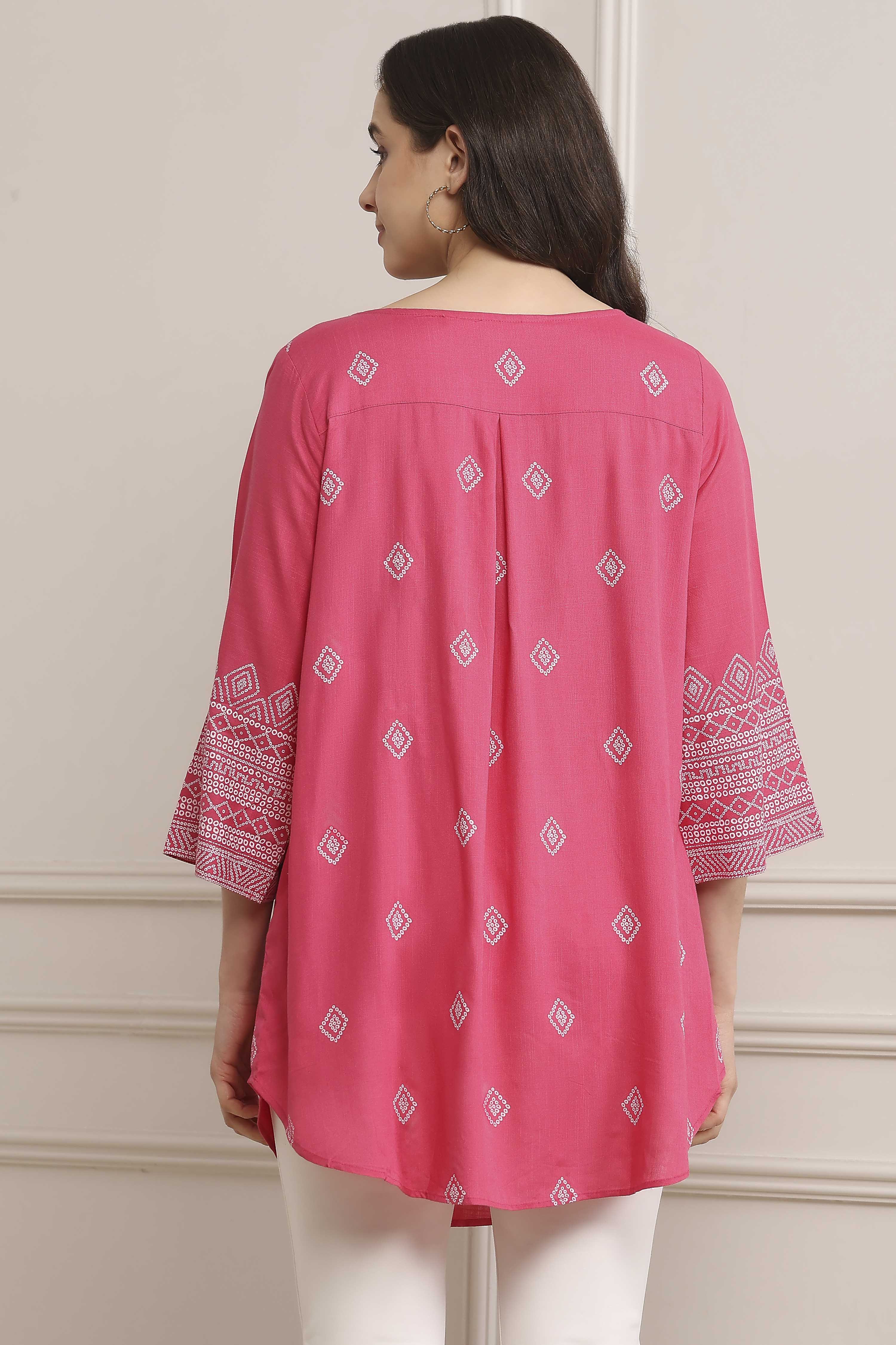 Pink Printed Short Kurta image number 3