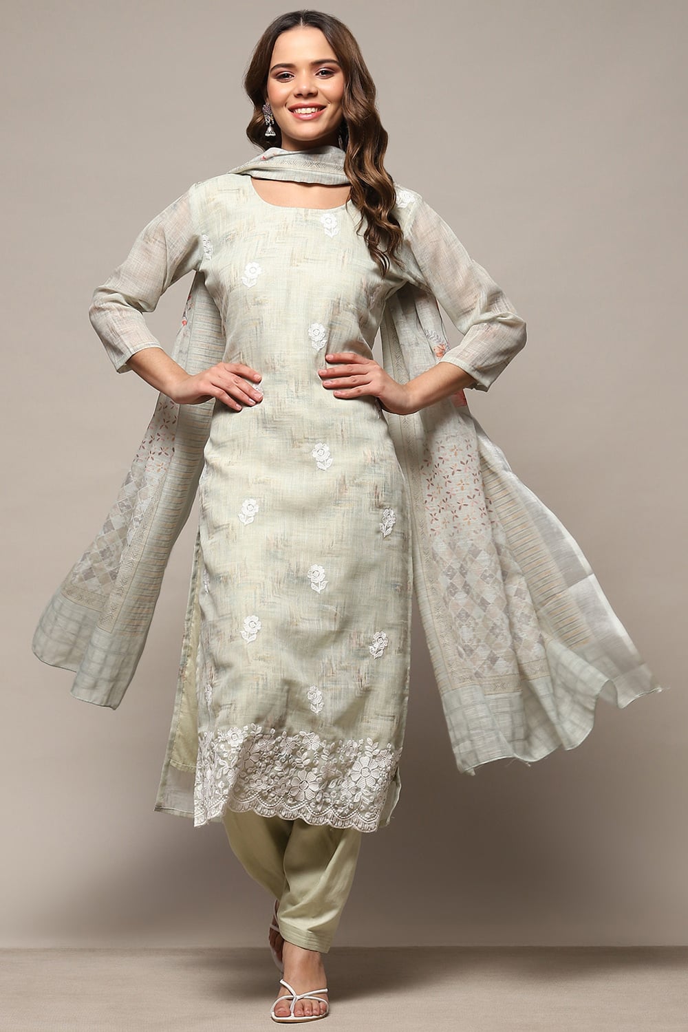 Pink Linen Unstitched Suit Set image number 1