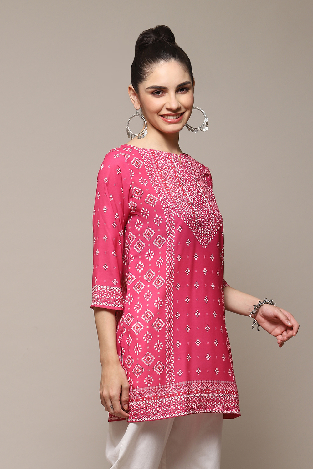 Deep Fuchsia LIVA Straight Printed Kurti image number 3