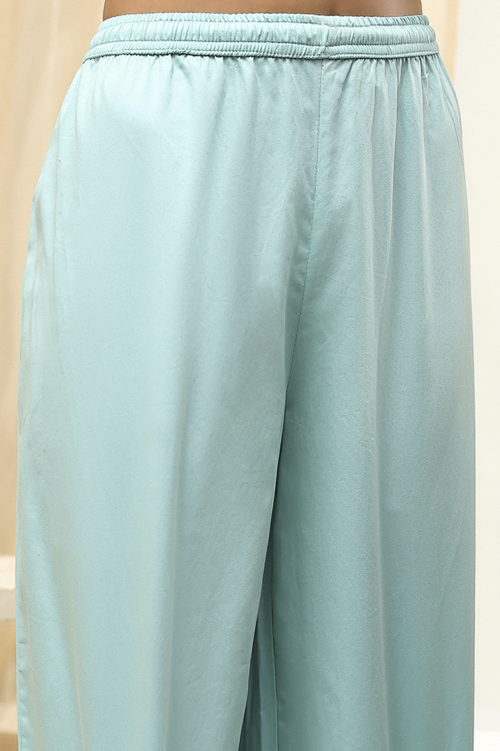 Aqua Cotton Silk Embroidered Straight Suit Set image number 2