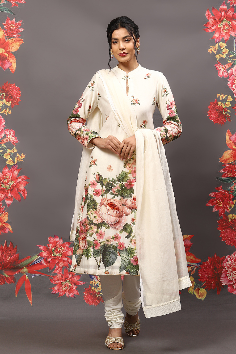 Cream Cotton Blend Straight Kurta Suit Set image number 7