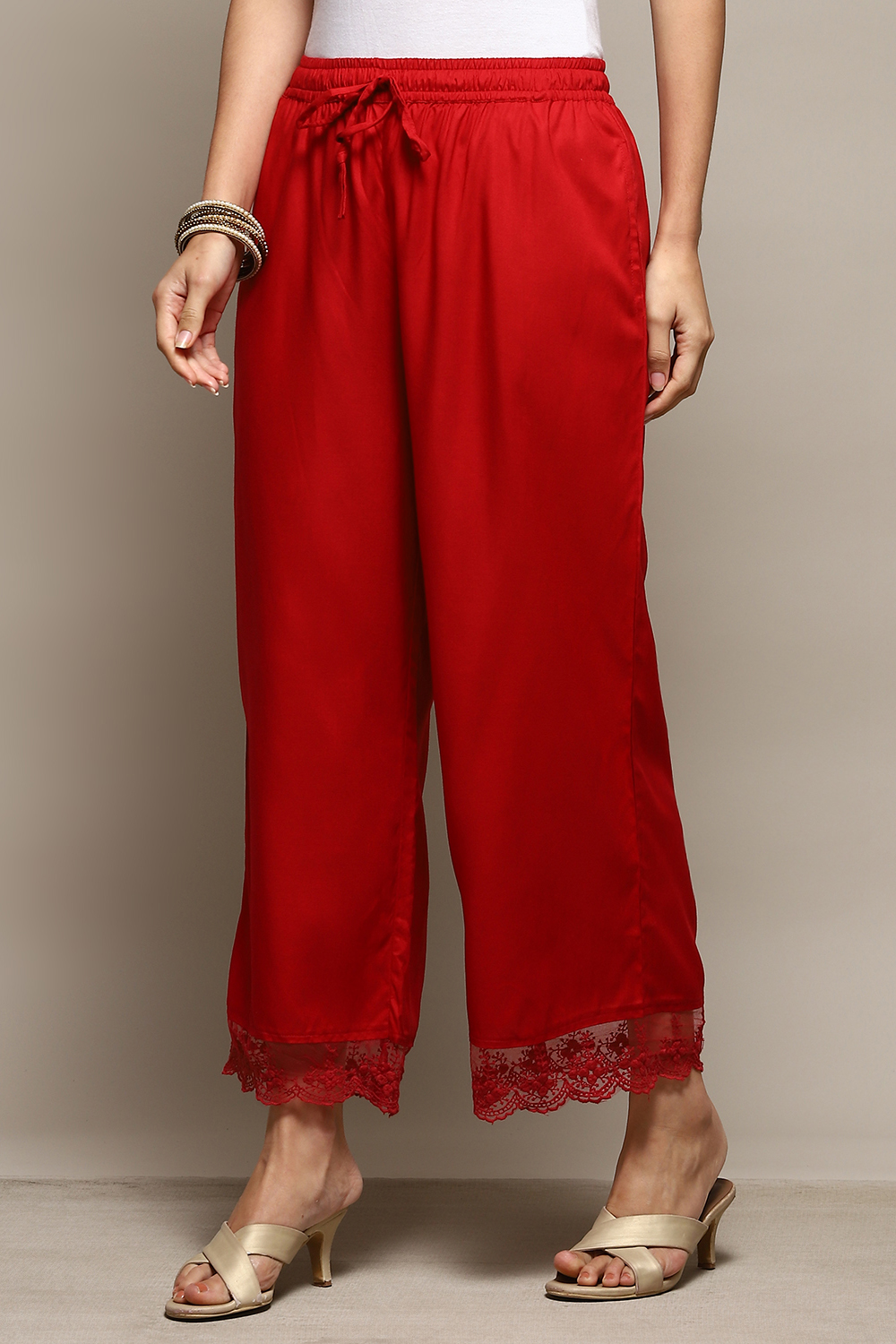 Black Rayon Regular Solid Palazzo image number 2