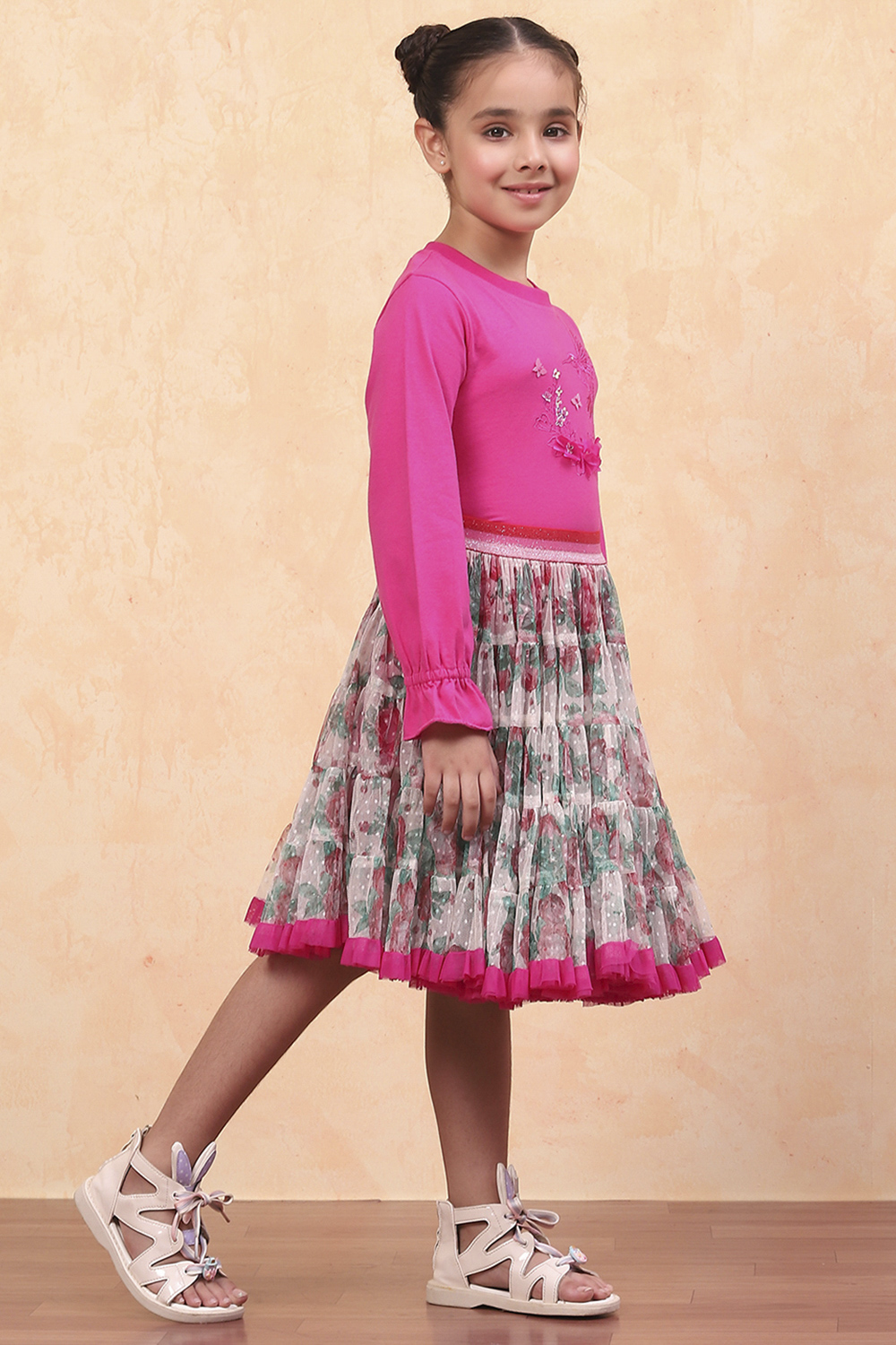Pink Cotton Floral Top and Short Skirt Set image number 5