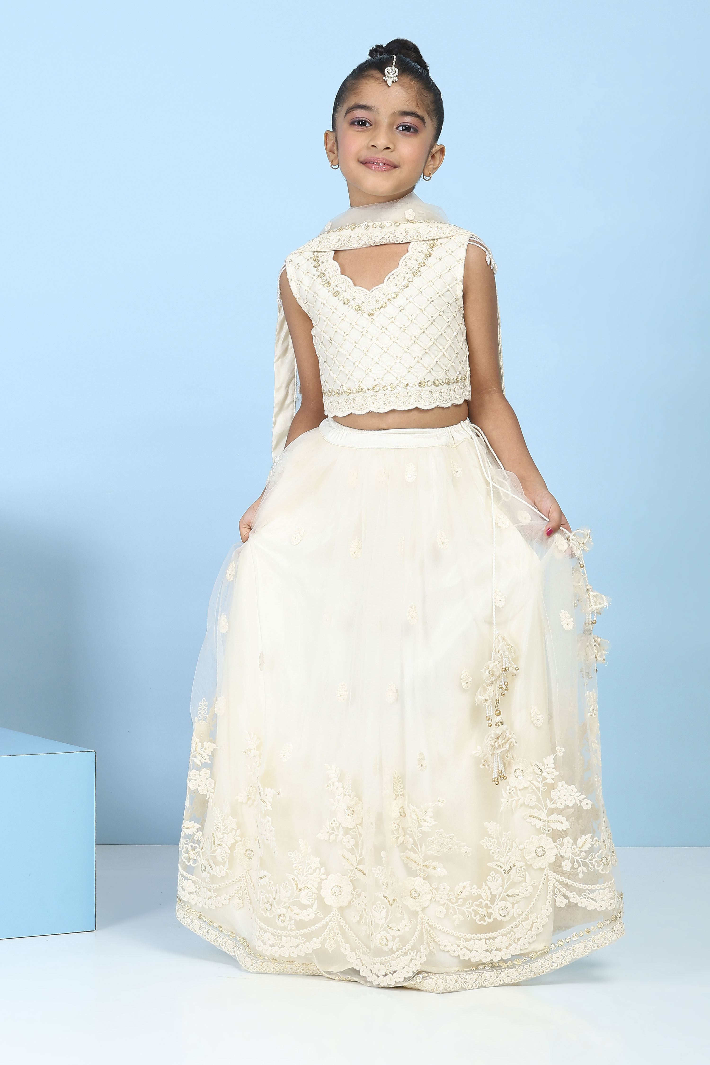 White Butterfly Net Sequin Embroidered Lehenga Set image number 0