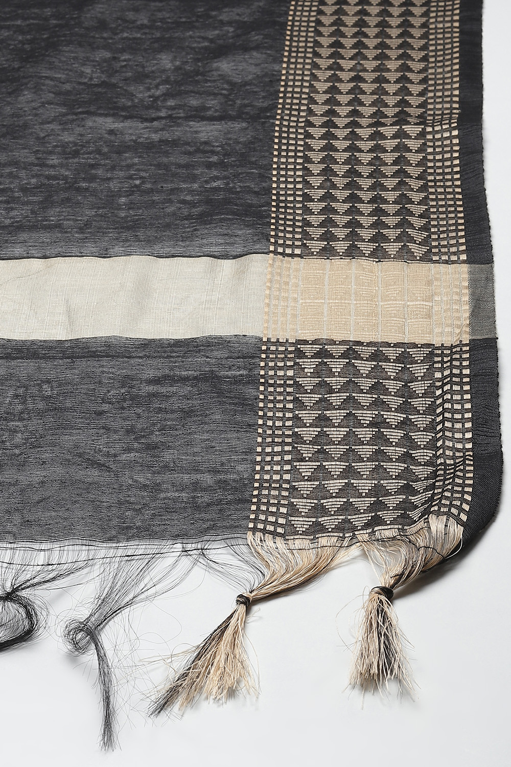 Beige Cotton Handloom Unstitched Suit Set image number 2