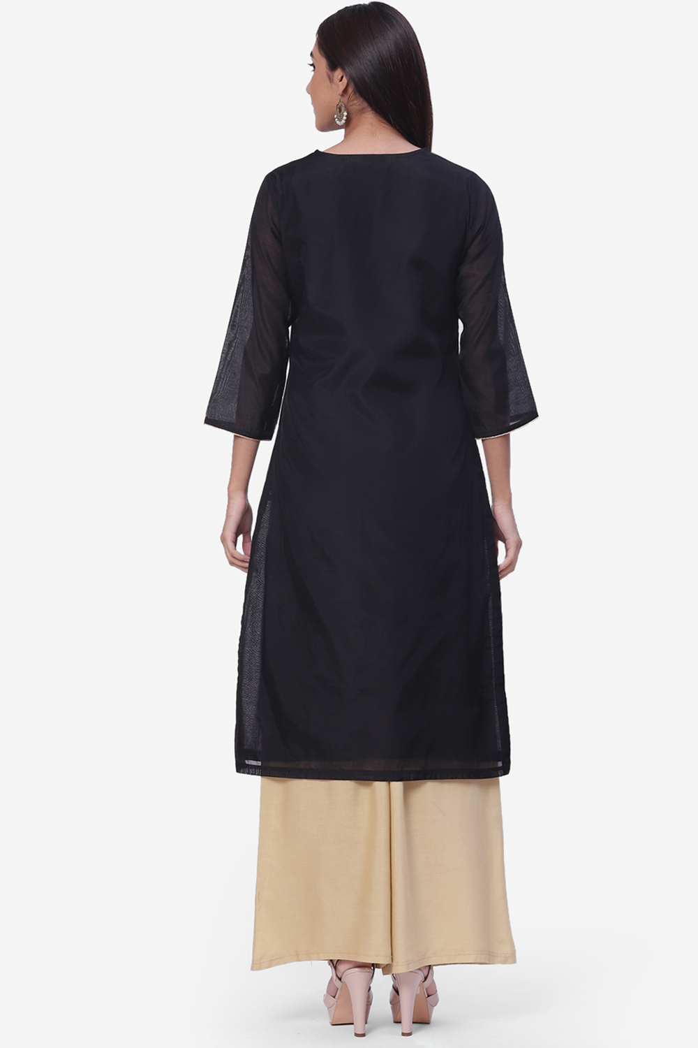 Black Art Silk Kurta image number 4